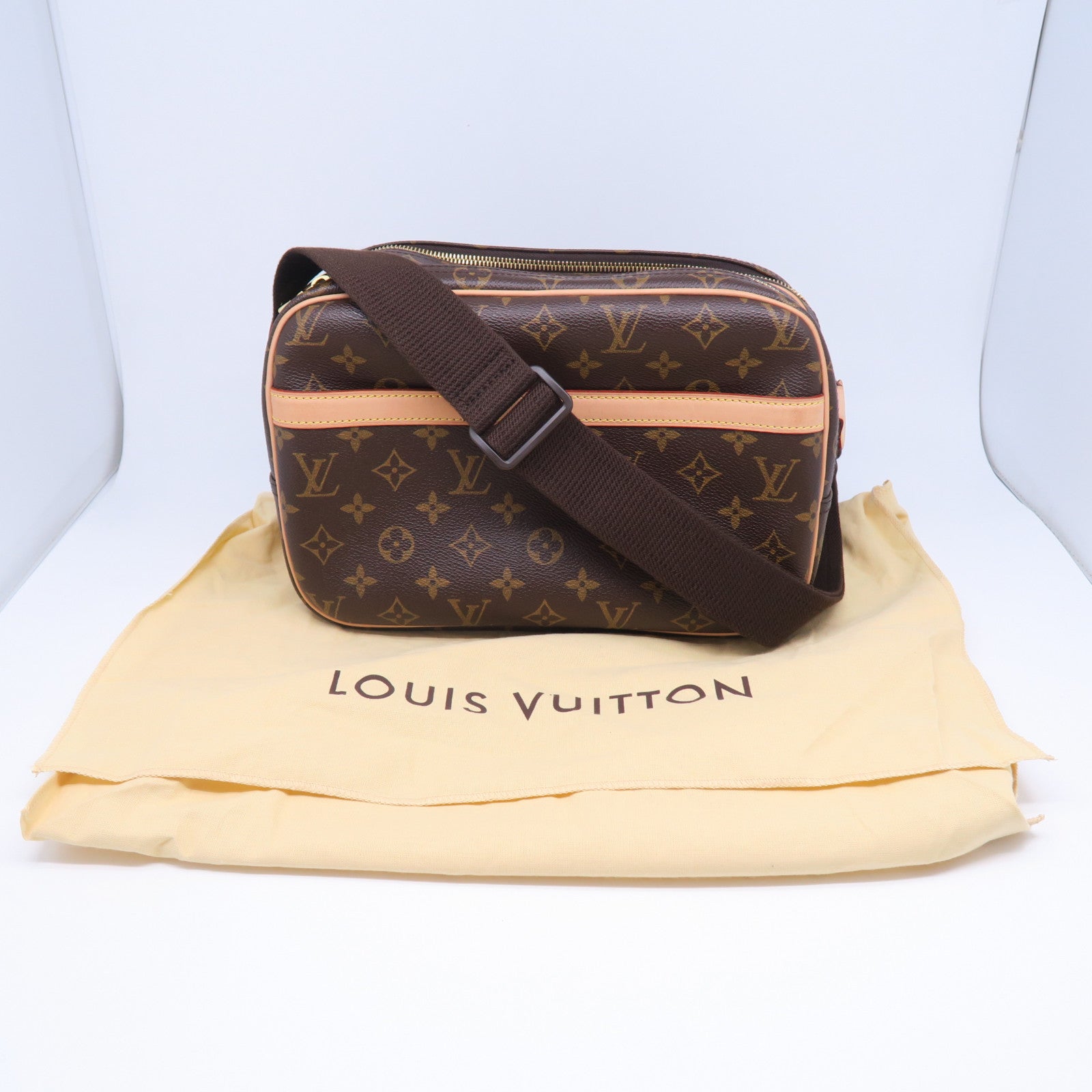LOUIS VUITTON Monogram Reporter PM金扣肩背袋棕色