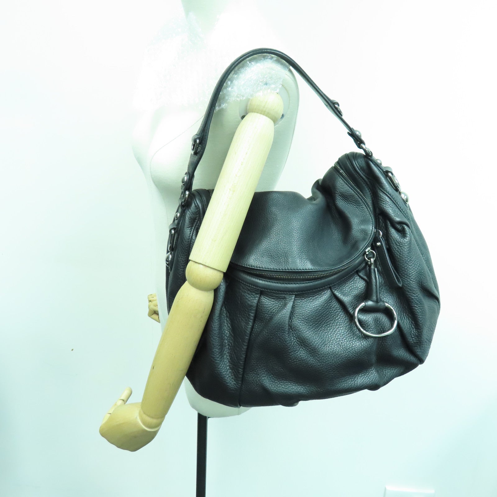 GUCCI 牛皮皮革2way Shoulder Bag银扣手挽肩背两用袋黑色