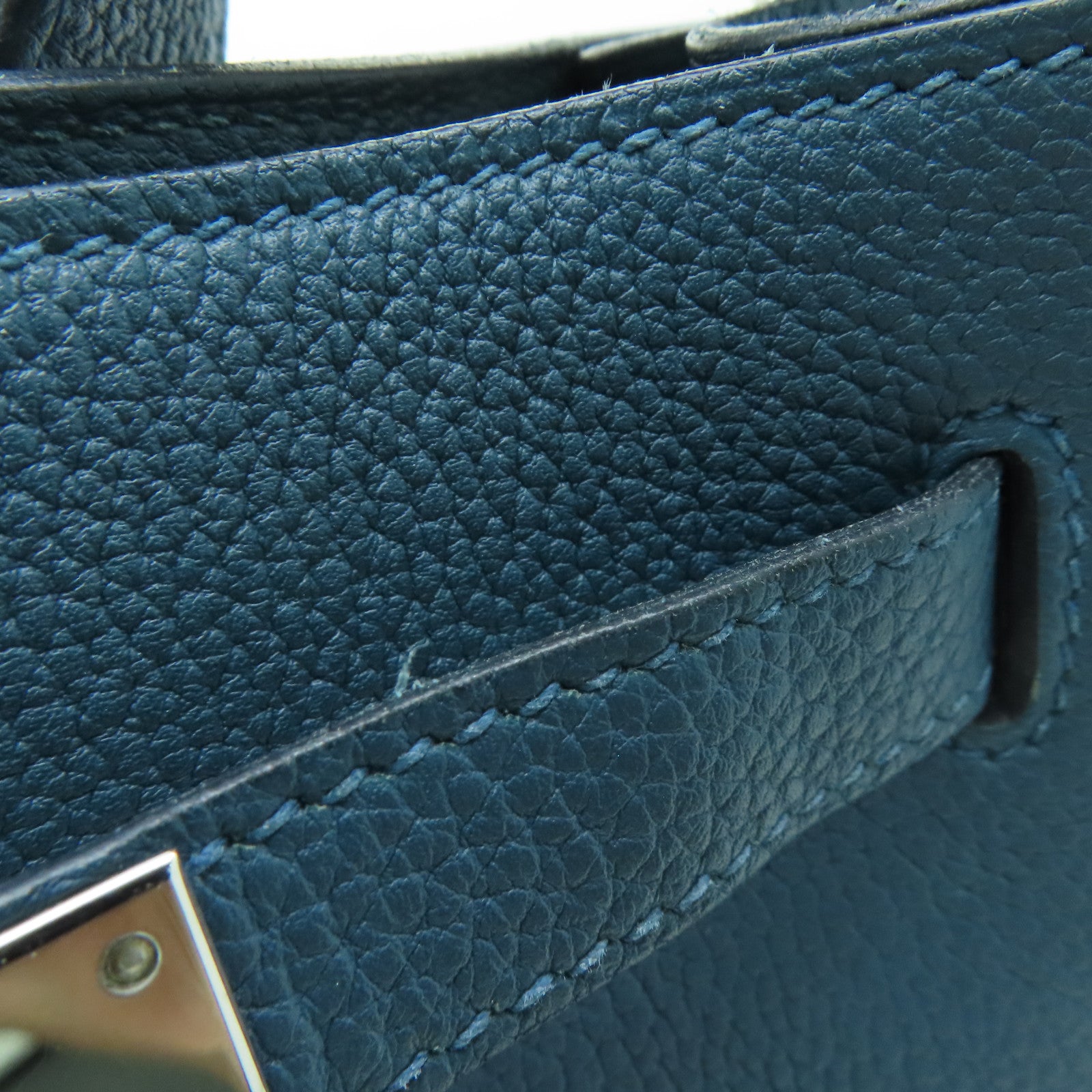 HERMES Togo Leather So Kelly 22 Silver Buckle Shoulder Bag Colvert Blue Blue