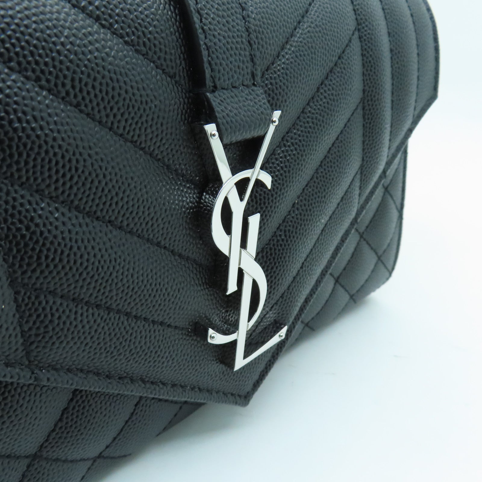 SAINT LAURENT Leather Chain Shoulder Bag Silver Buckle Chain Shoulder Bag Black