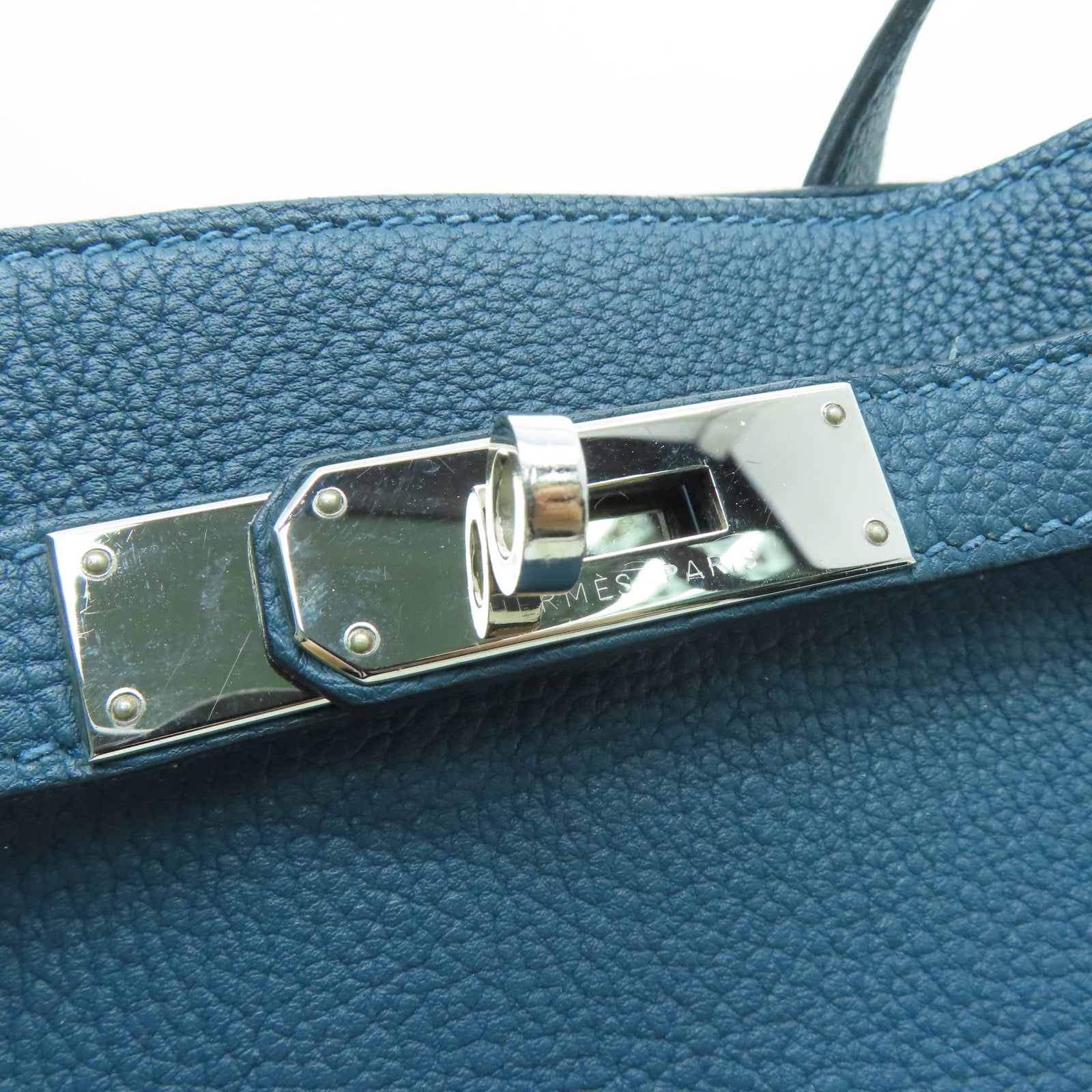 HERMES Togo Leather So Kelly 22 Silver Buckle Shoulder Bag Colvert Blue Blue