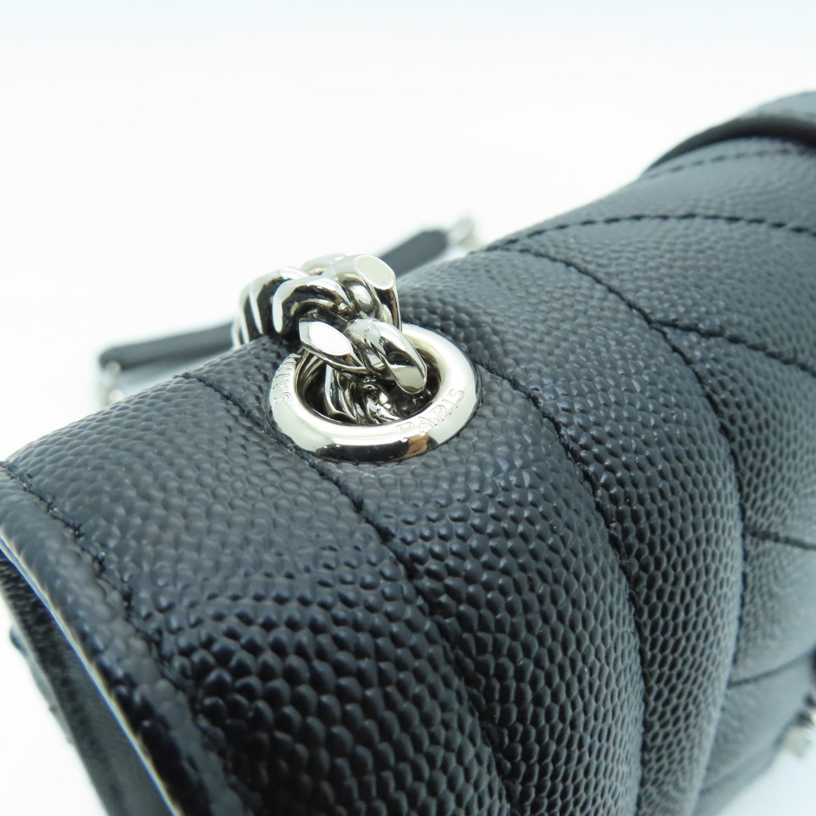 SAINT LAURENT Leather Chain Shoulder Bag Silver Buckle Chain Shoulder Bag Black