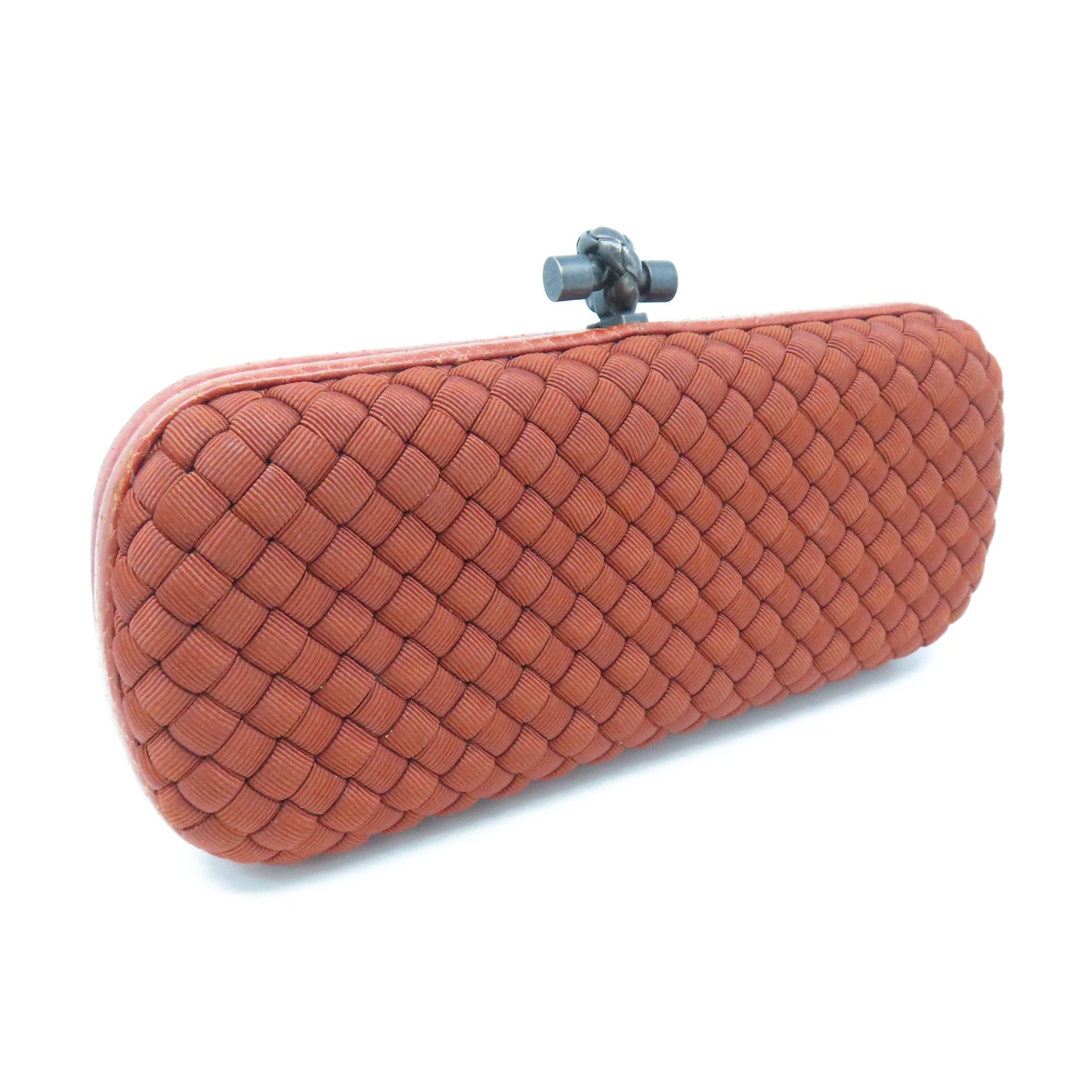 Bottega Veneta Satin Intrecciato Clutch Red