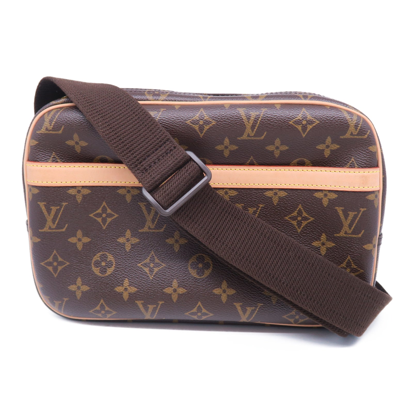 LOUIS VUITTON Monogram Reporter PM金扣肩背袋棕色