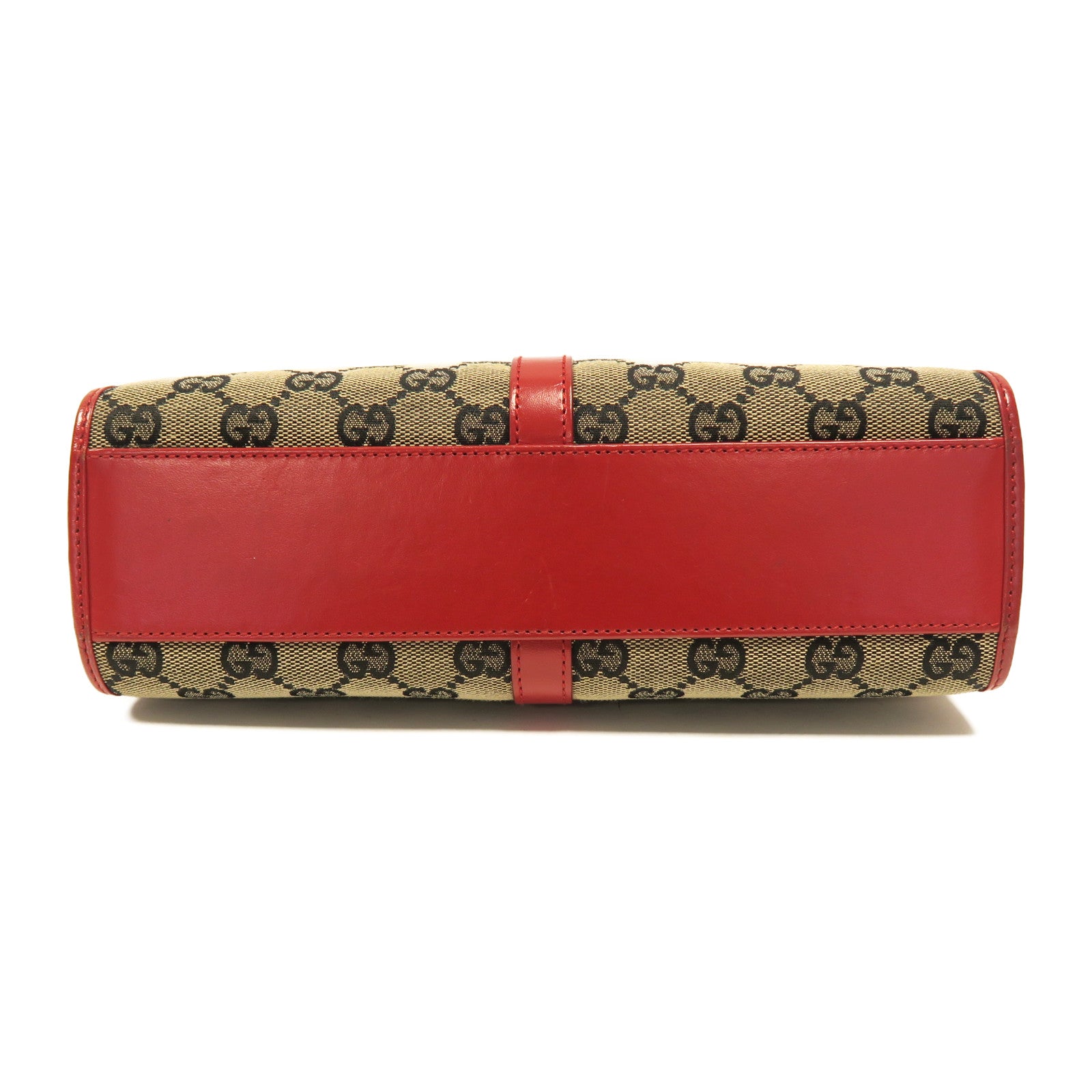 GUCCI 帆布Jackie Handbag金扣手挽袋啡色/紅色