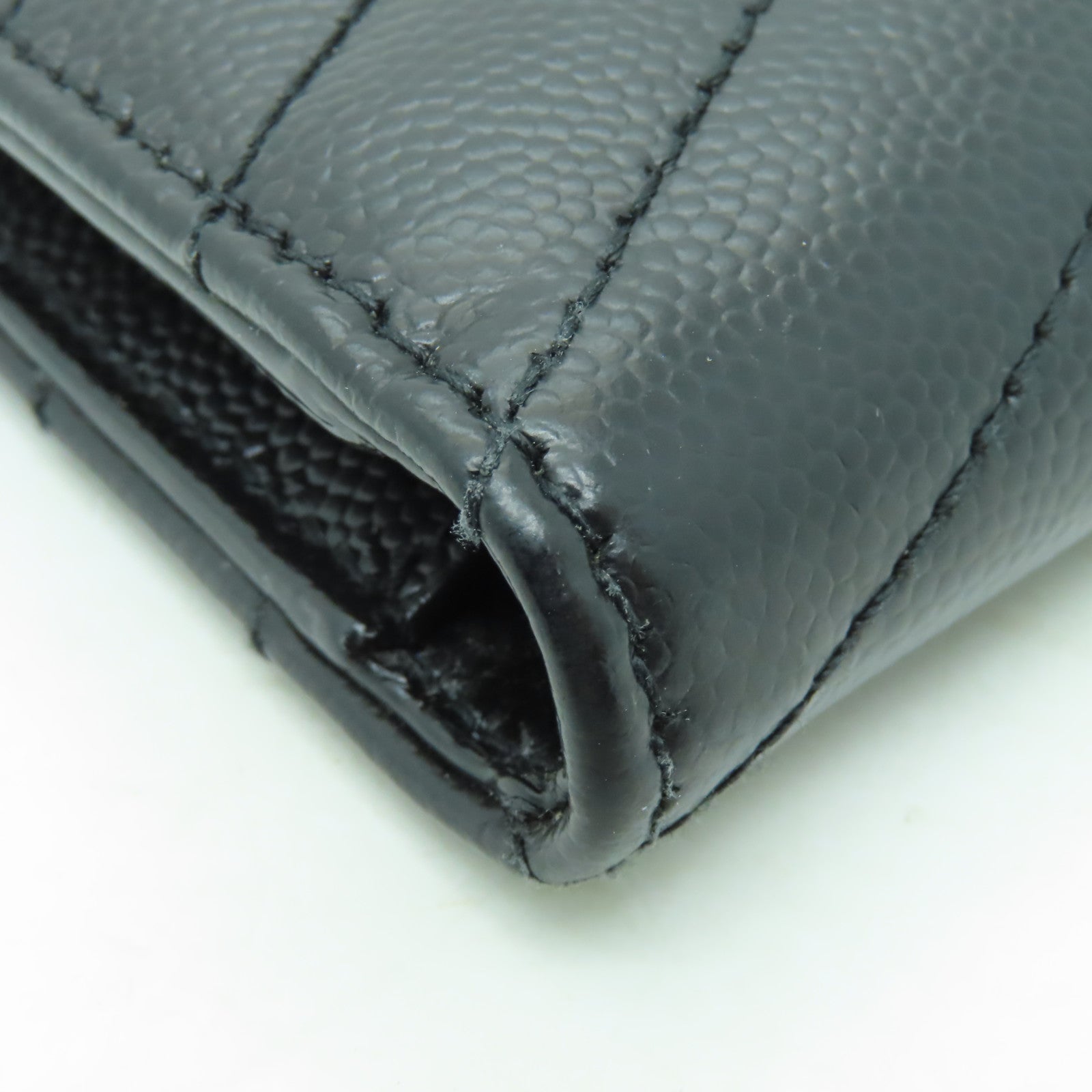 YVES SAINT LAURENT 牛皮皮革Wallet銀扣錢包黒色