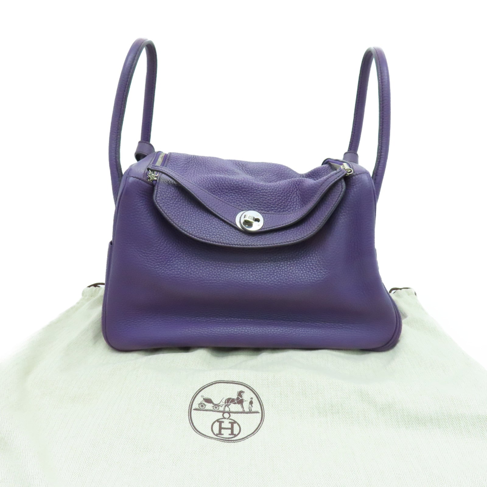 HERMES Clemence皮革Lindy 34银扣手挽肩背两用袋Cassis/紫色