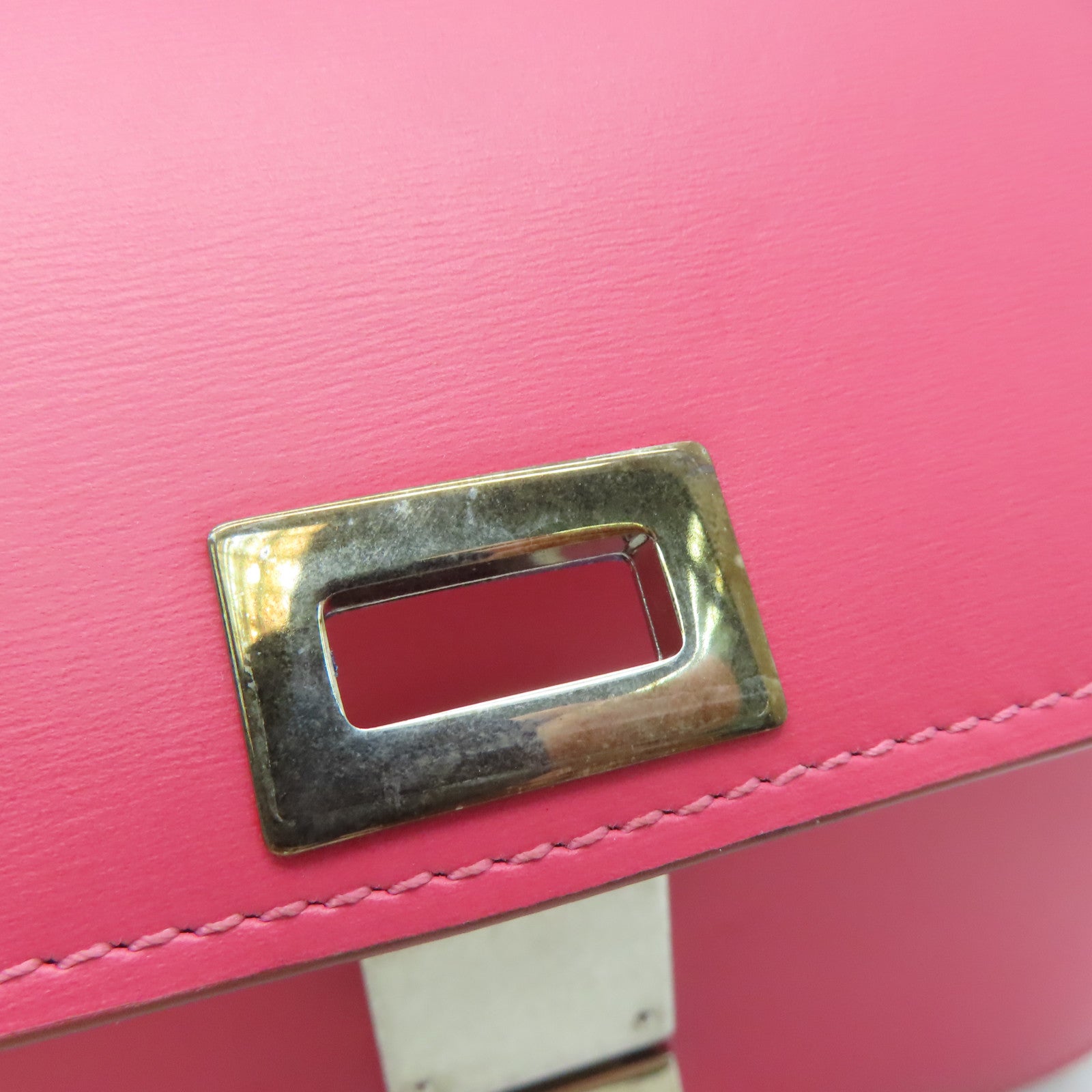 CELINE Cowhide Leather Box Silver Buckle Shoulder Bag Pink