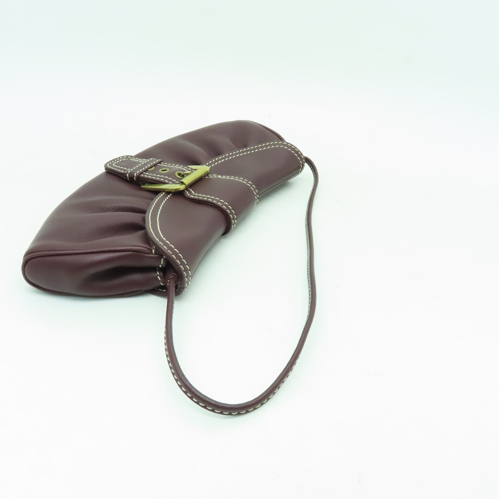 CELINE 牛皮皮革Shoulder Bag金扣肩背袋深紫色