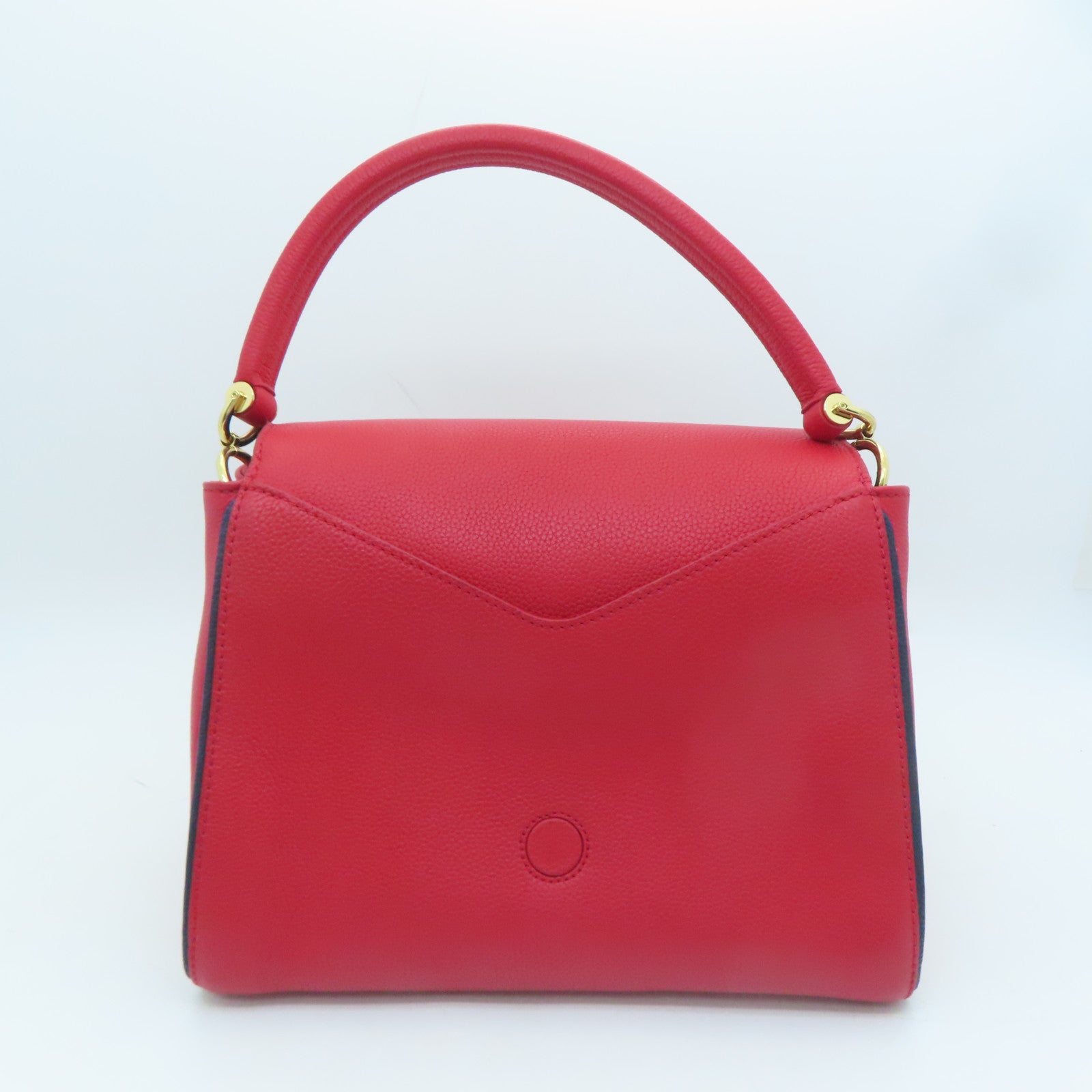 LOUIS VUITTON Monogram/Craft Leather Double V Satchel Gold Buckle Handle Shoulder Bag Red/Brown