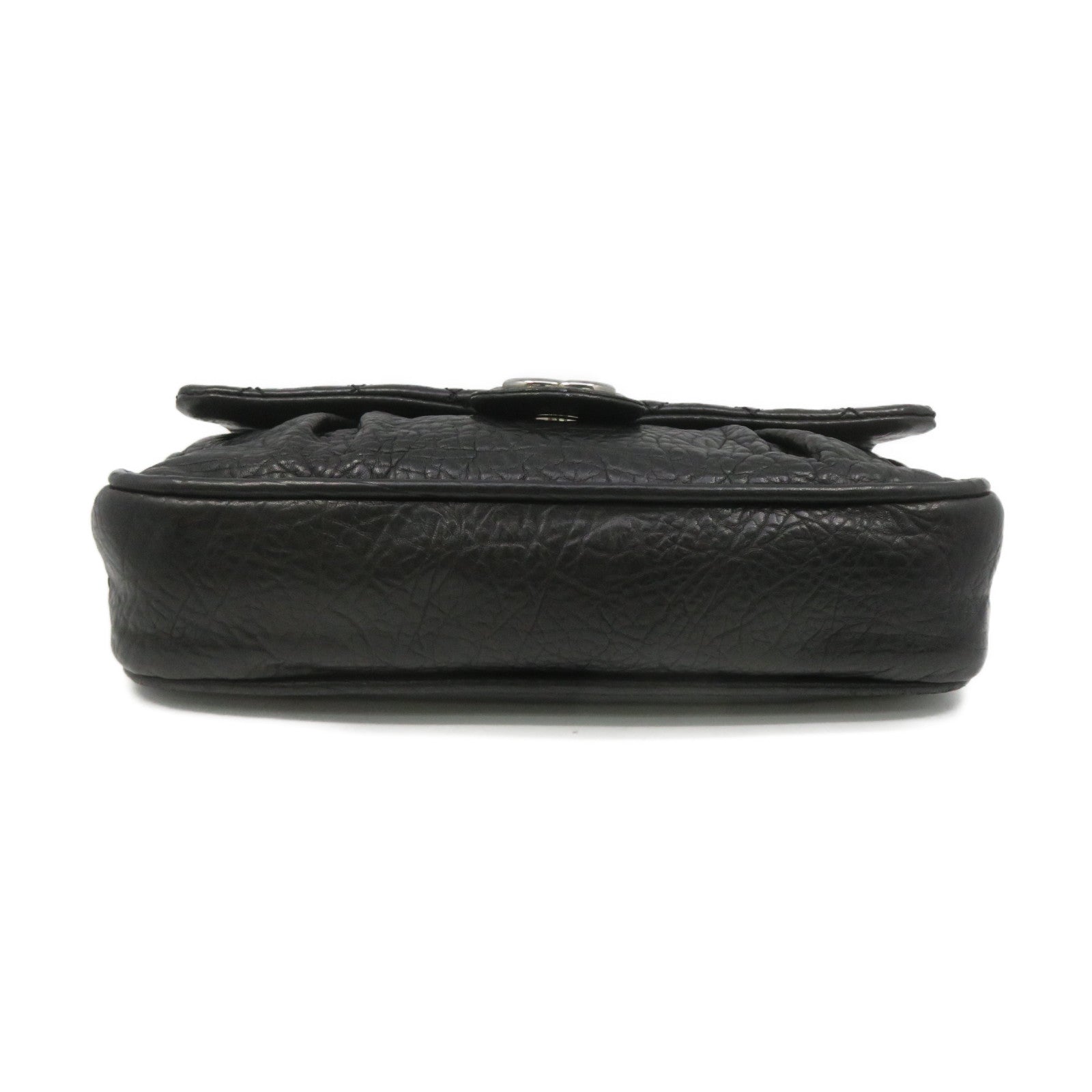 CHANEL rhombic cowhide leather Shoulder Bag silver buckle chain shoulder bag black