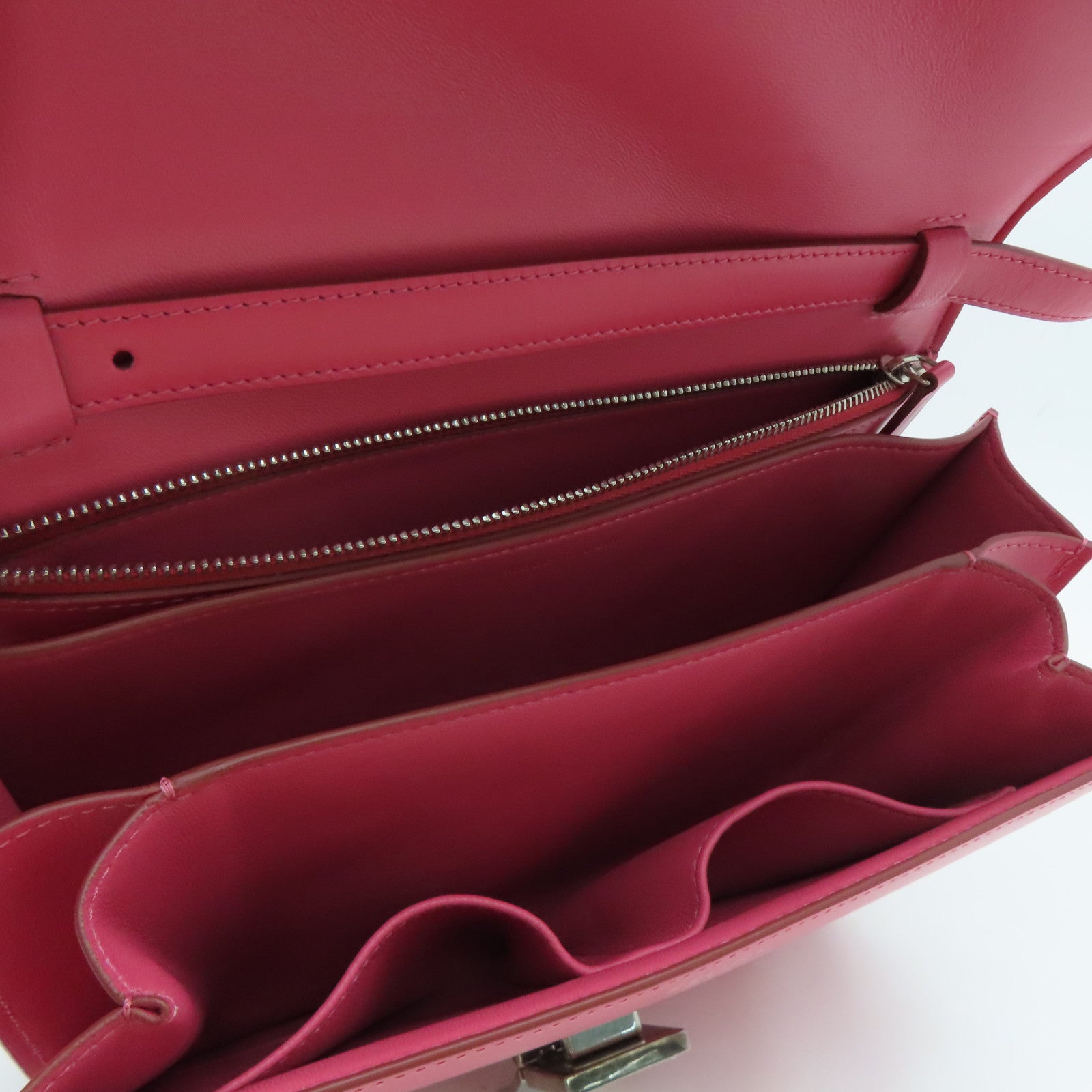 CELINE Cowhide Leather Box Silver Buckle Shoulder Bag Pink