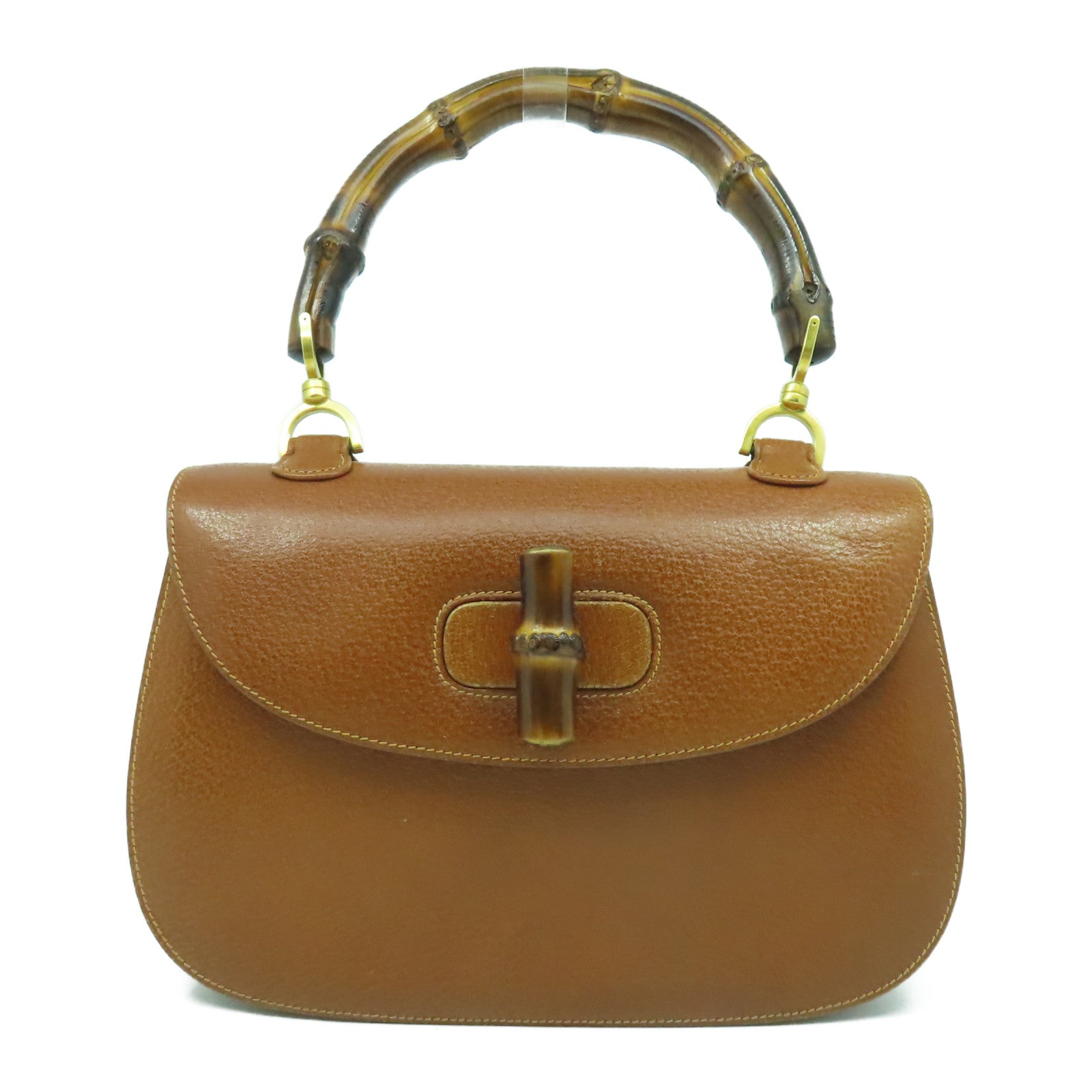 GUCCI 牛皮皮革Handbag金扣手挽袋啡色