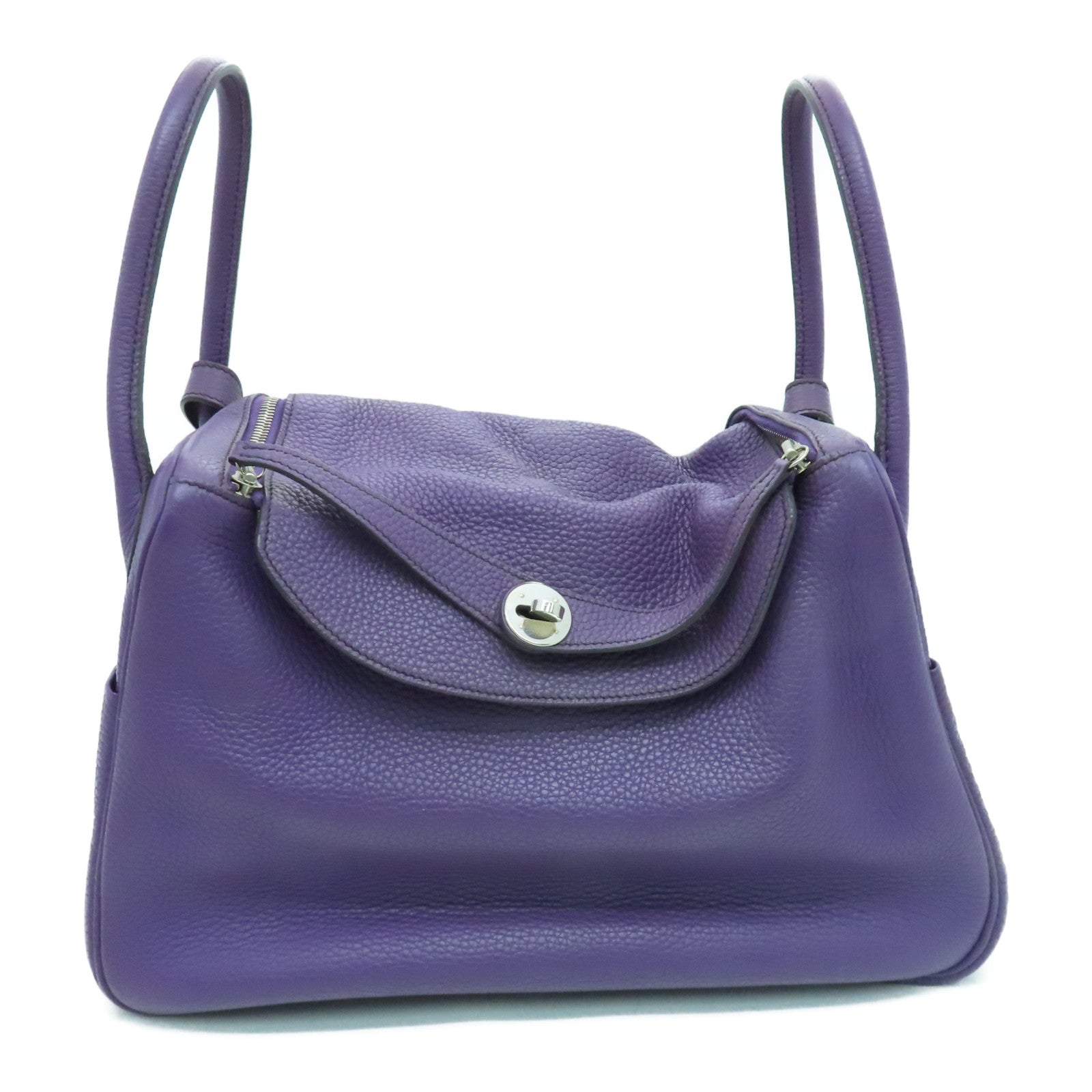 HERMES Clemence皮革Lindy 34银扣手挽肩背两用袋Cassis/紫色