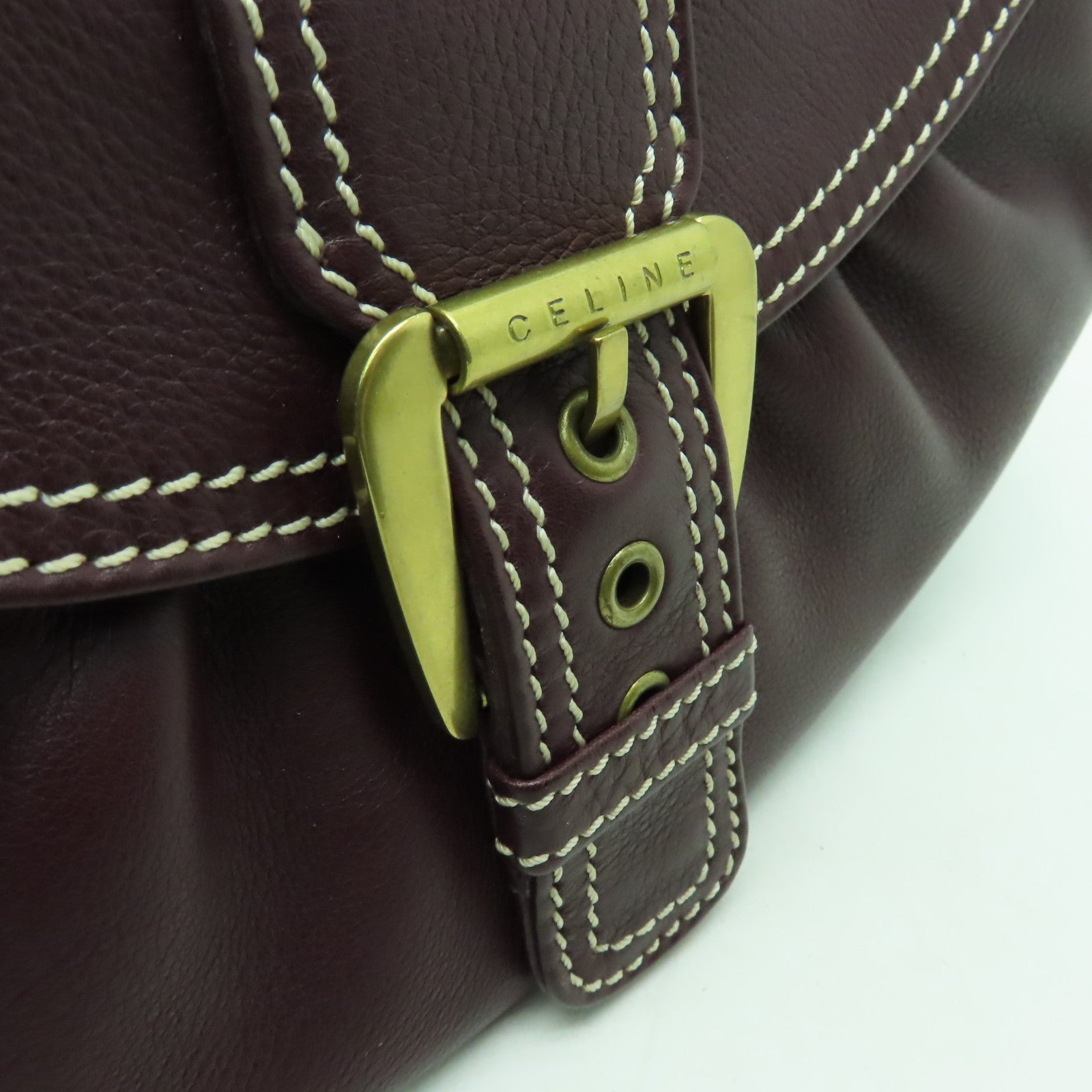 CELINE 牛皮皮革Shoulder Bag金扣肩背袋深紫色