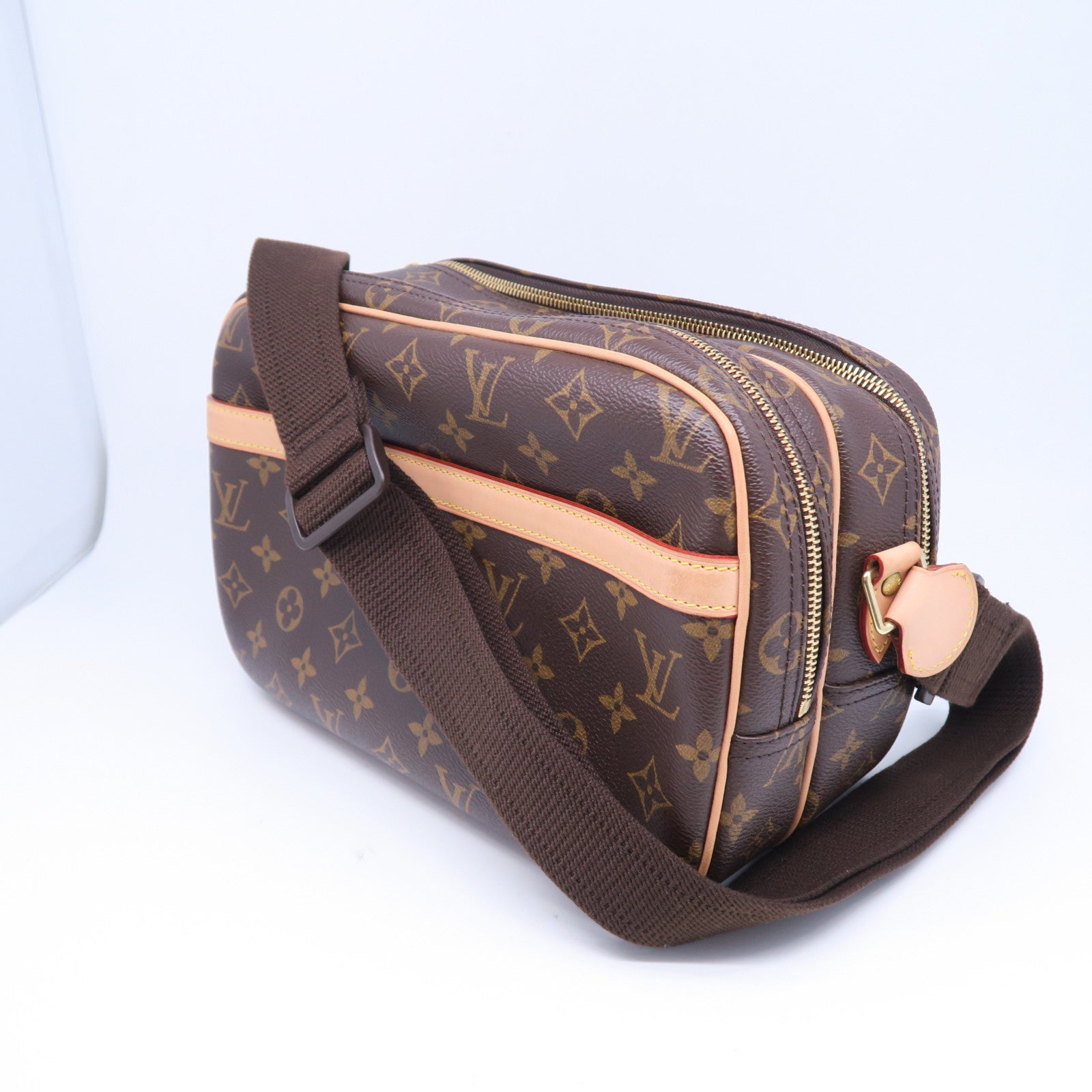 LOUIS VUITTON Monogram Reporter PM金扣肩背袋棕色