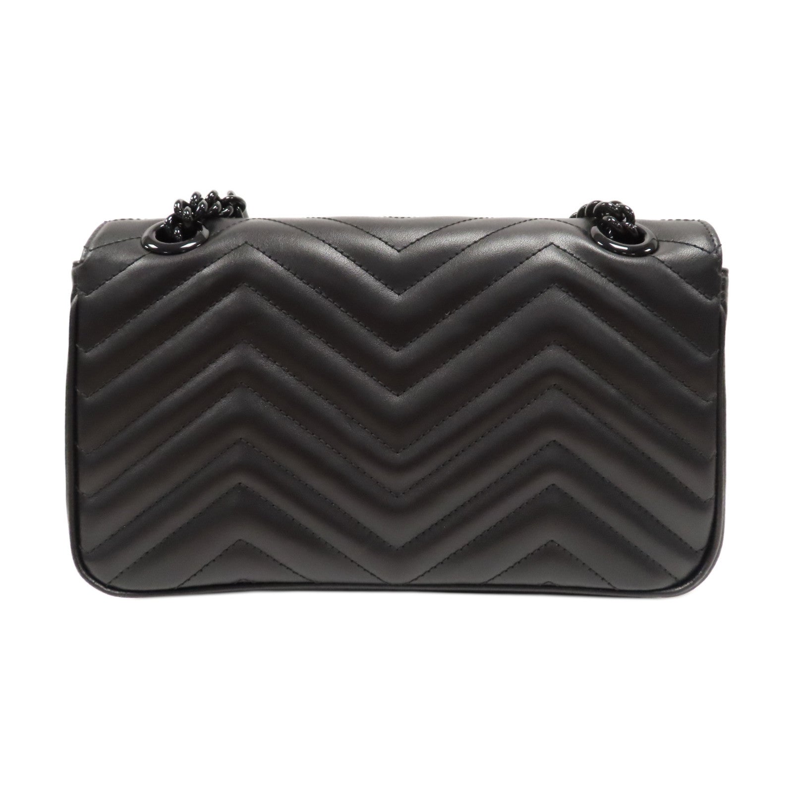 GUCCI 牛皮皮革GG Marmont鏈帶肩背袋黑色