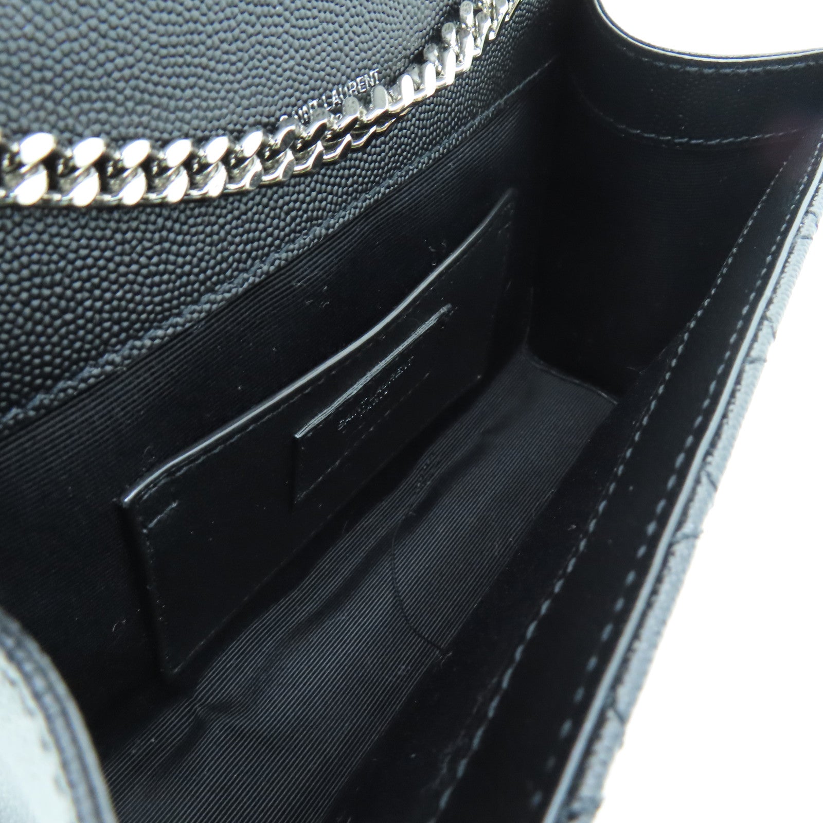 SAINT LAURENT Leather Chain Shoulder Bag Silver Buckle Chain Shoulder Bag Black