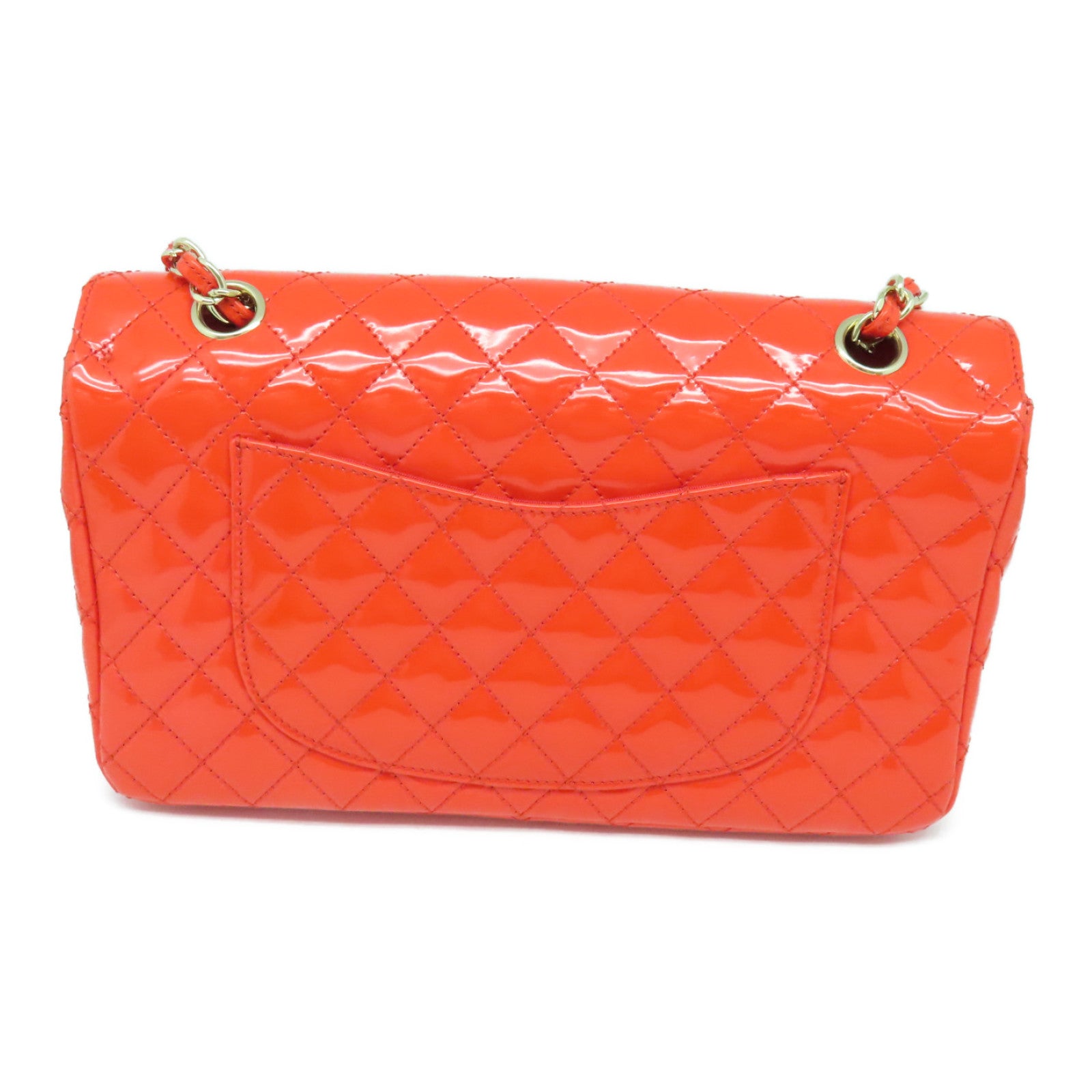 CHANEL diamond patent leather Chain Shoulder Bag gold buckle chain shoulder bag orange