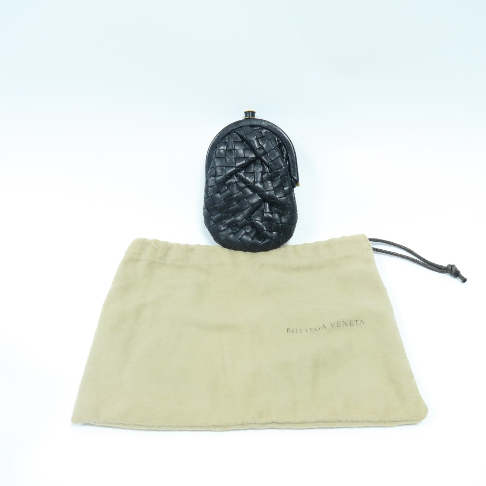 BOTTEGA VENETA 織紋皮革Card Case金扣零錢包黑色
