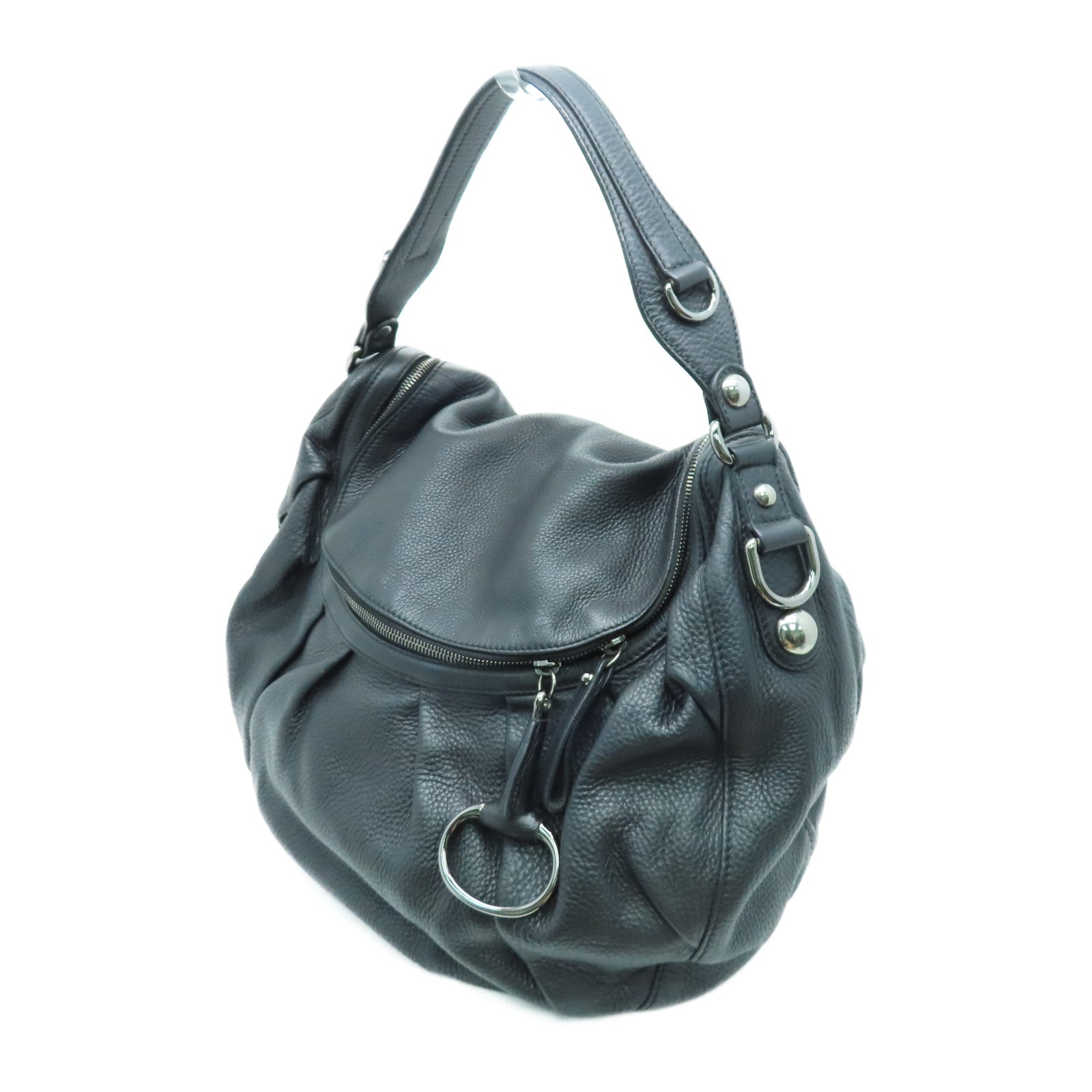 GUCCI 牛皮皮革2way Shoulder Bag银扣手挽肩背两用袋黑色