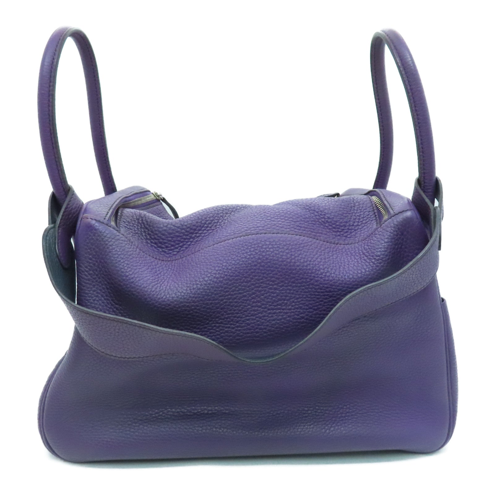 HERMES Clemence皮革Lindy 34银扣手挽肩背两用袋Cassis/紫色