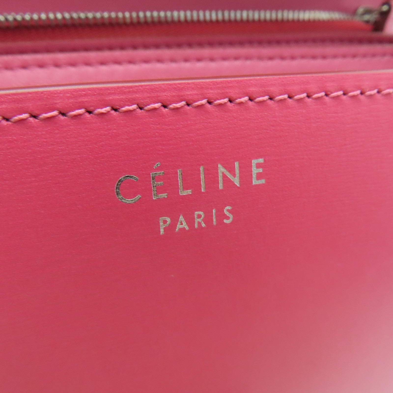 CELINE Cowhide Leather Box Silver Buckle Shoulder Bag Pink