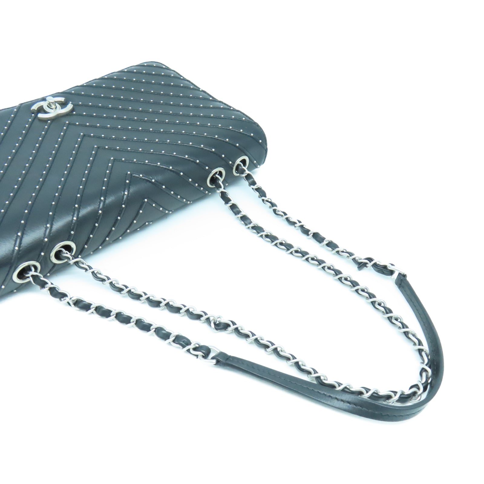 CHANEL twill cowhide leather Chain Shoulder silver buckle chain shoulder bag black
