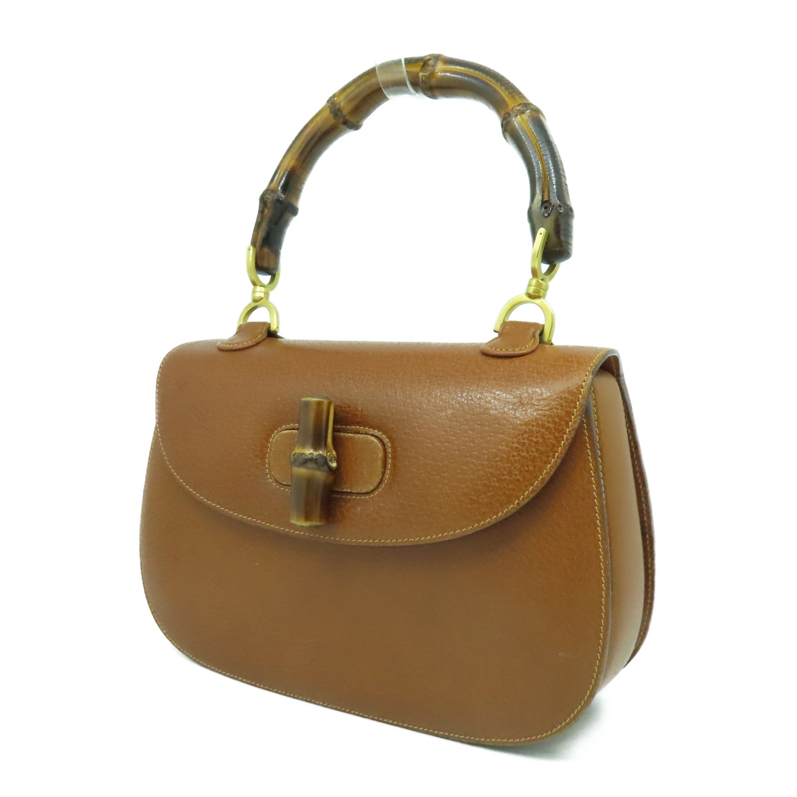 GUCCI 牛皮皮革Handbag金扣手挽袋啡色