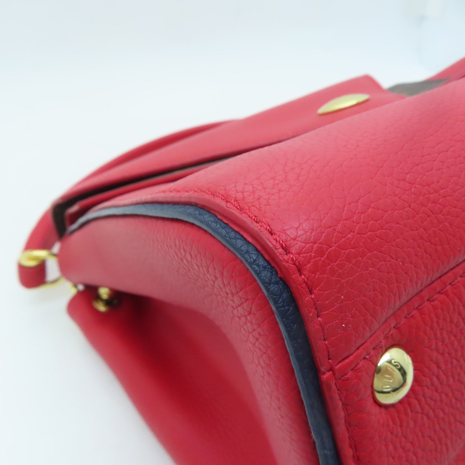 LOUIS VUITTON Monogram/Craft Leather Double V Satchel Gold Buckle Handle Shoulder Bag Red/Brown