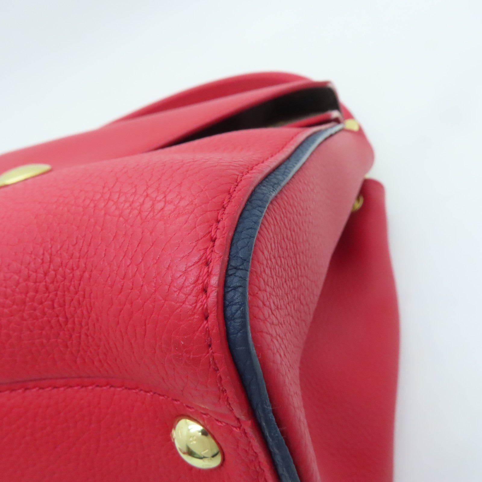 LOUIS VUITTON Monogram/Craft Leather Double V Satchel Gold Buckle Handle Shoulder Bag Red/Brown