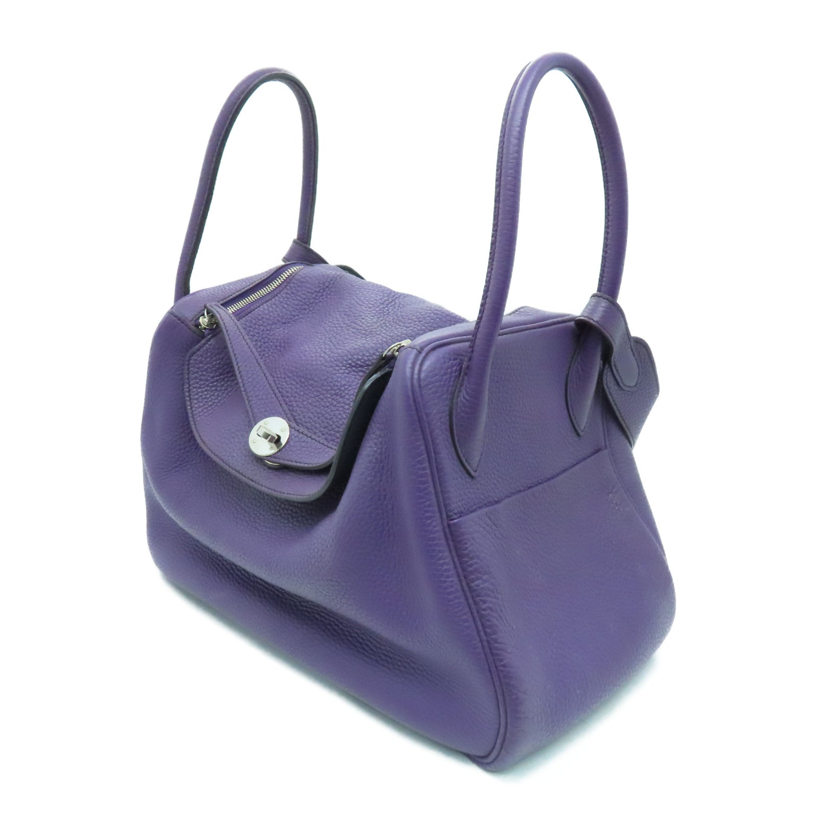 HERMES Clemence皮革Lindy 34银扣手挽肩背两用袋Cassis/紫色