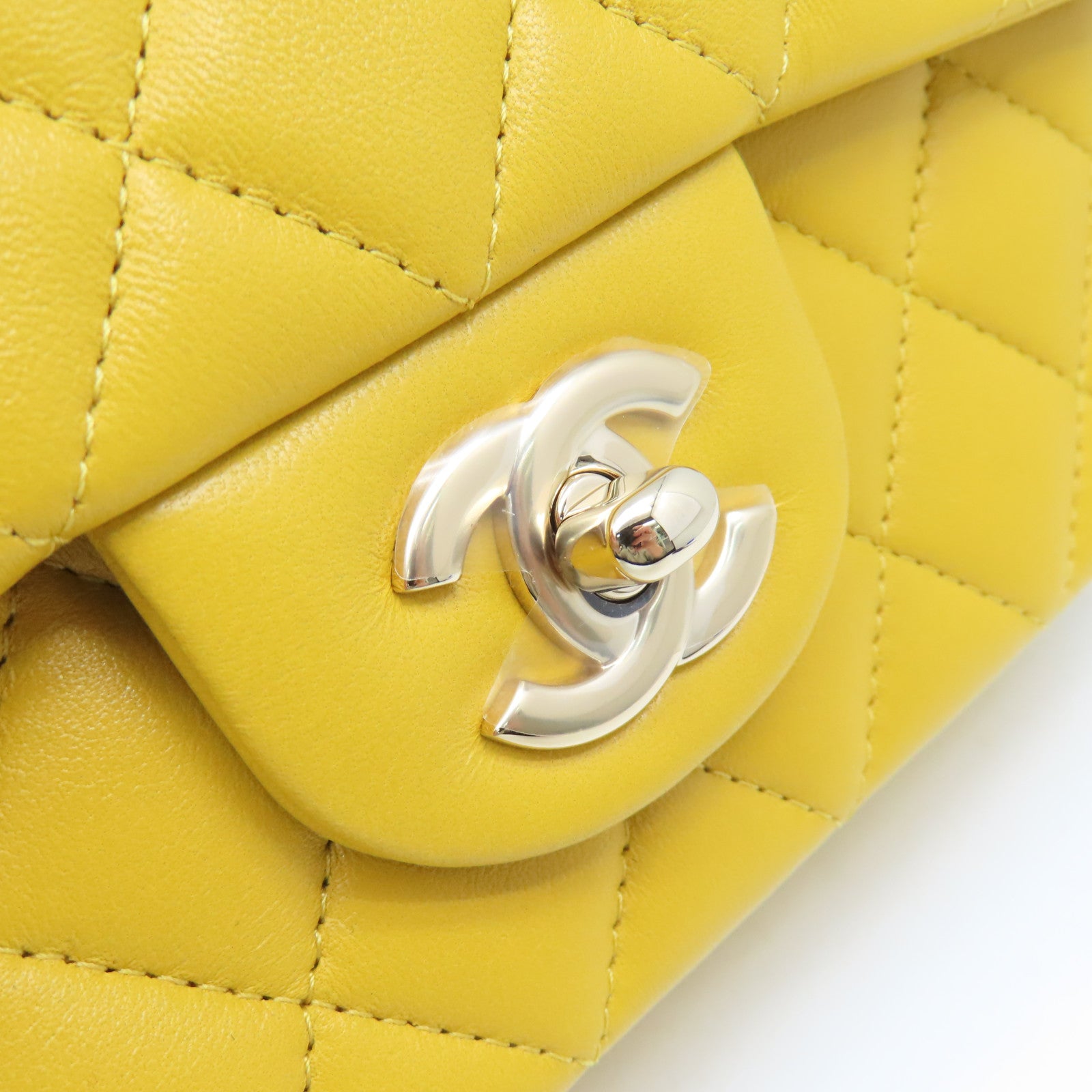 CHANEL 菱格羊皮皮革Flap Bag With Handle Shoulder Bag金扣鏈帶手挽肩背兩用袋黃色