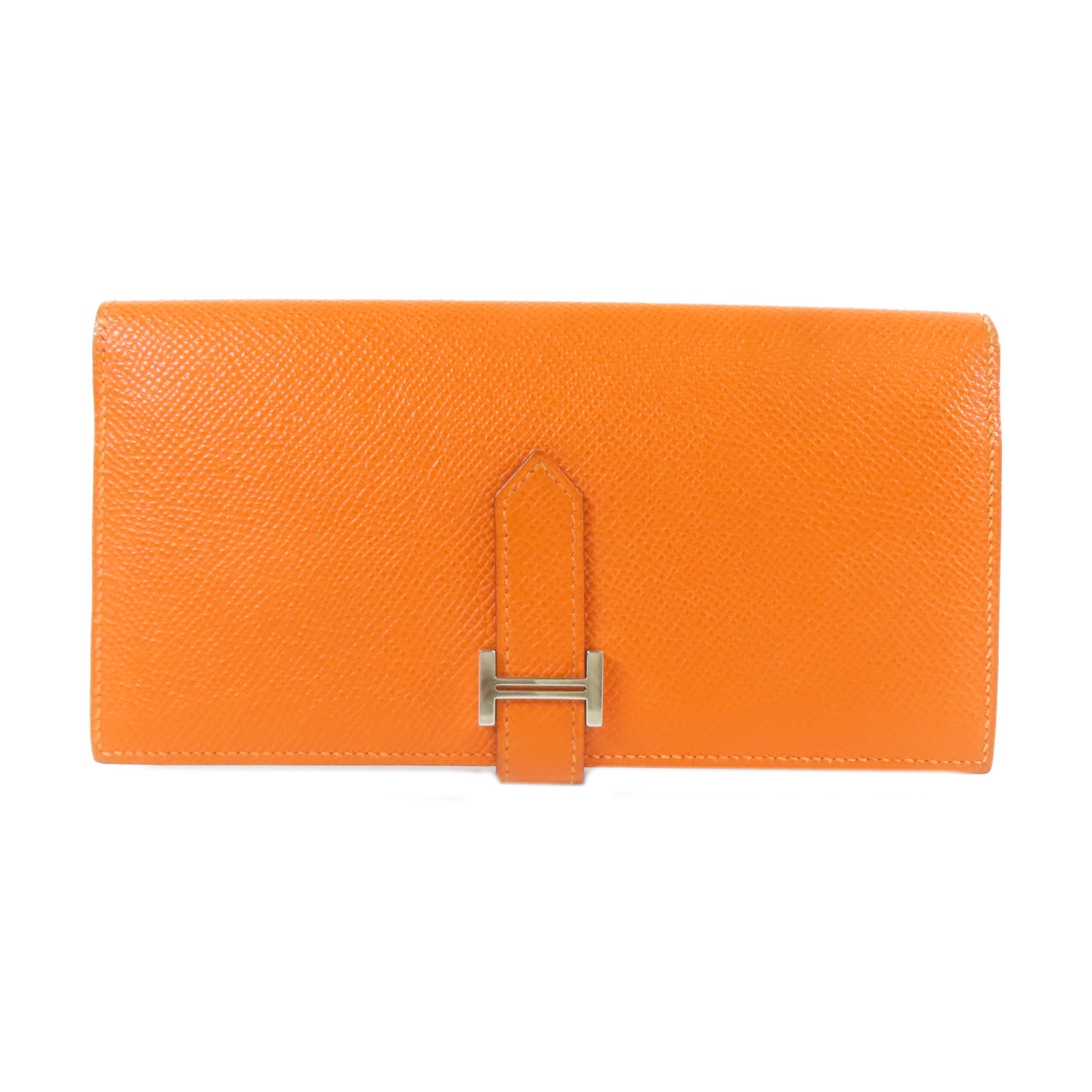 HERMES Veau Epsom皮革Bearn Long Wallet銀扣長錢包橙色