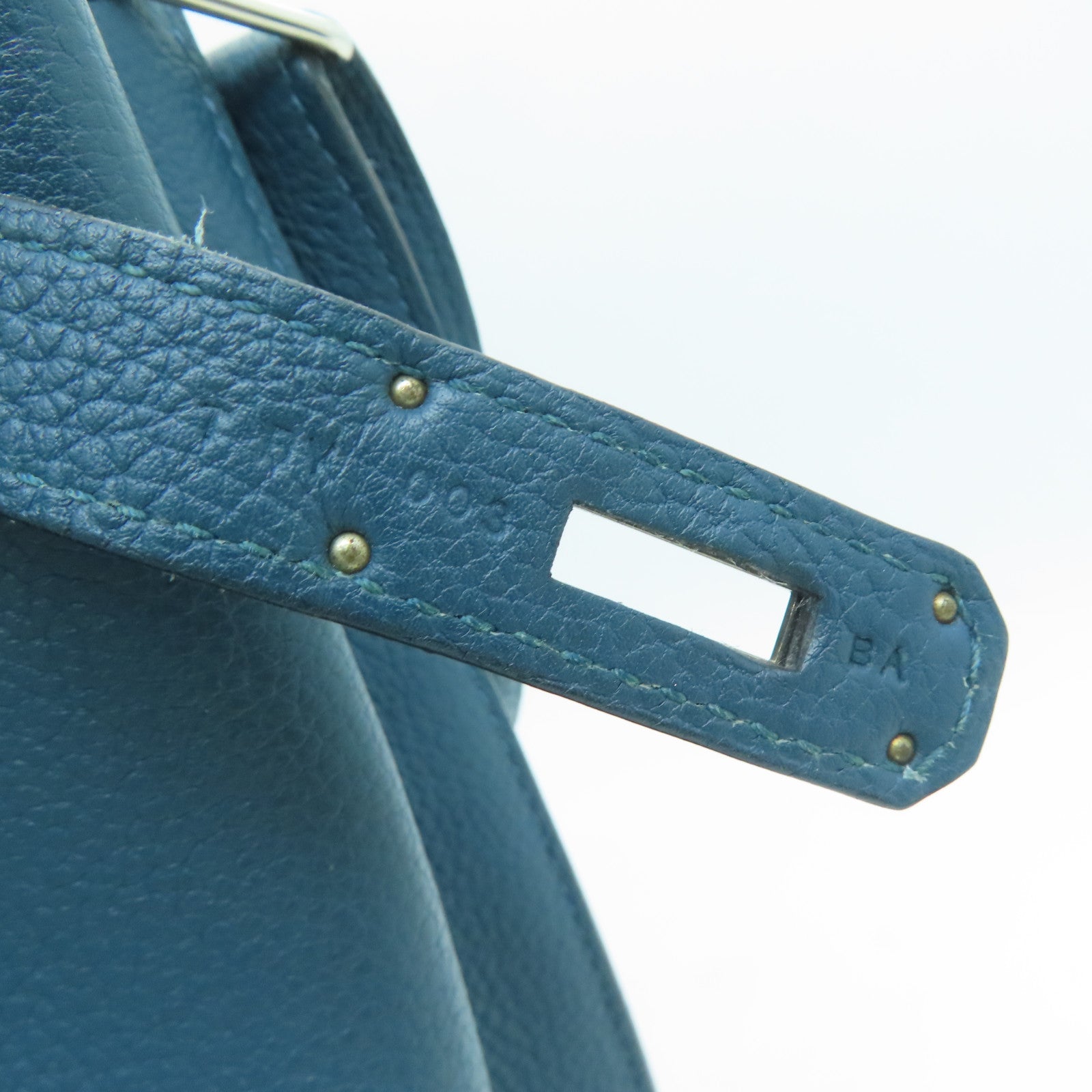 HERMES Togo Leather So Kelly 22 Silver Buckle Shoulder Bag Colvert Blue Blue