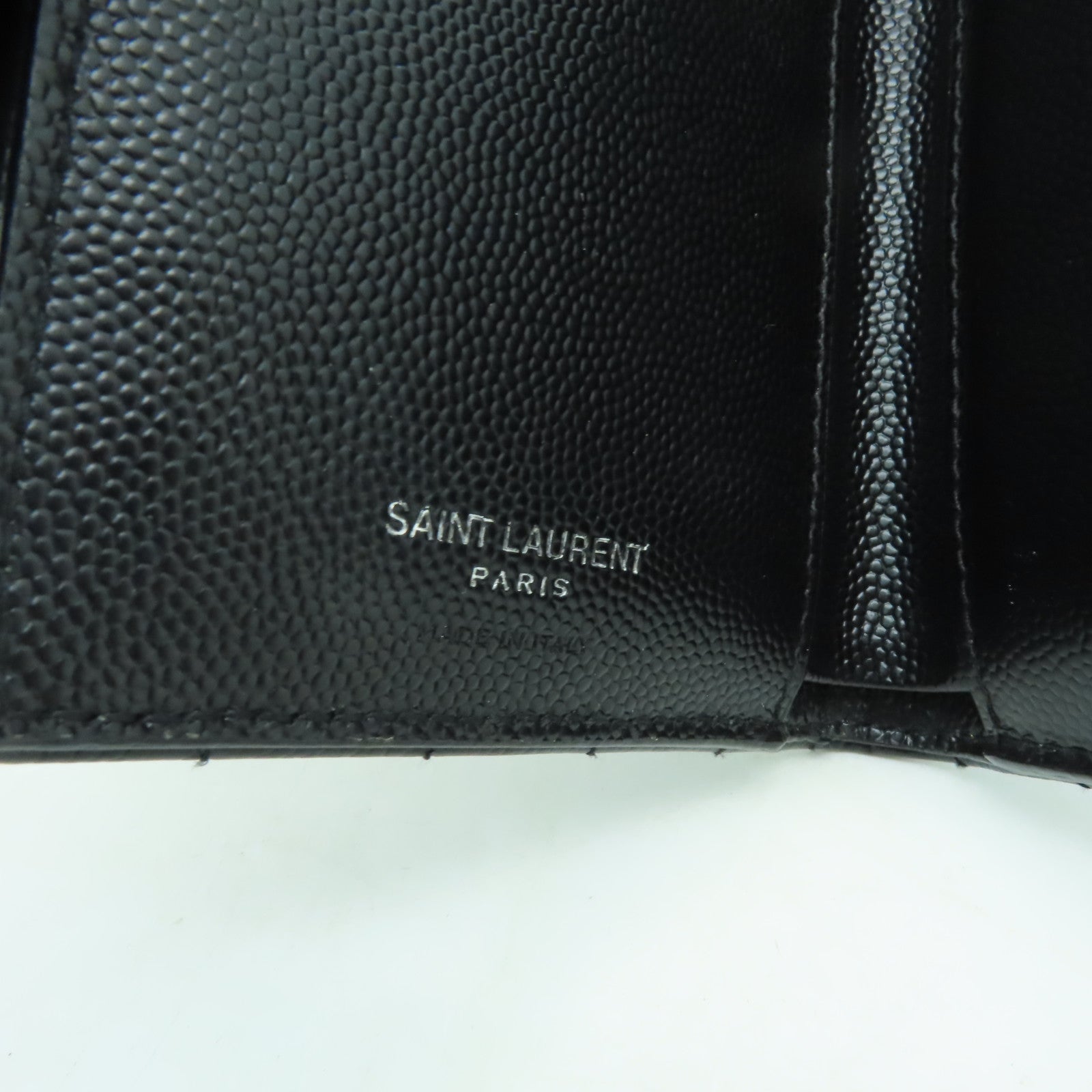 YVES SAINT LAURENT 牛皮皮革Wallet銀扣錢包黒色