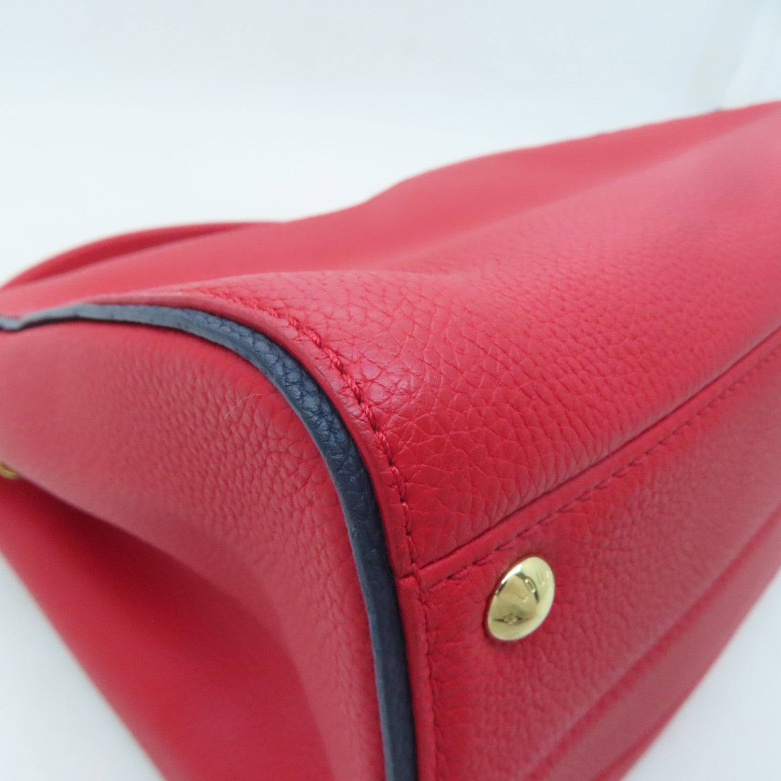 LOUIS VUITTON Monogram/Craft Leather Double V Satchel Gold Buckle Handle Shoulder Bag Red/Brown