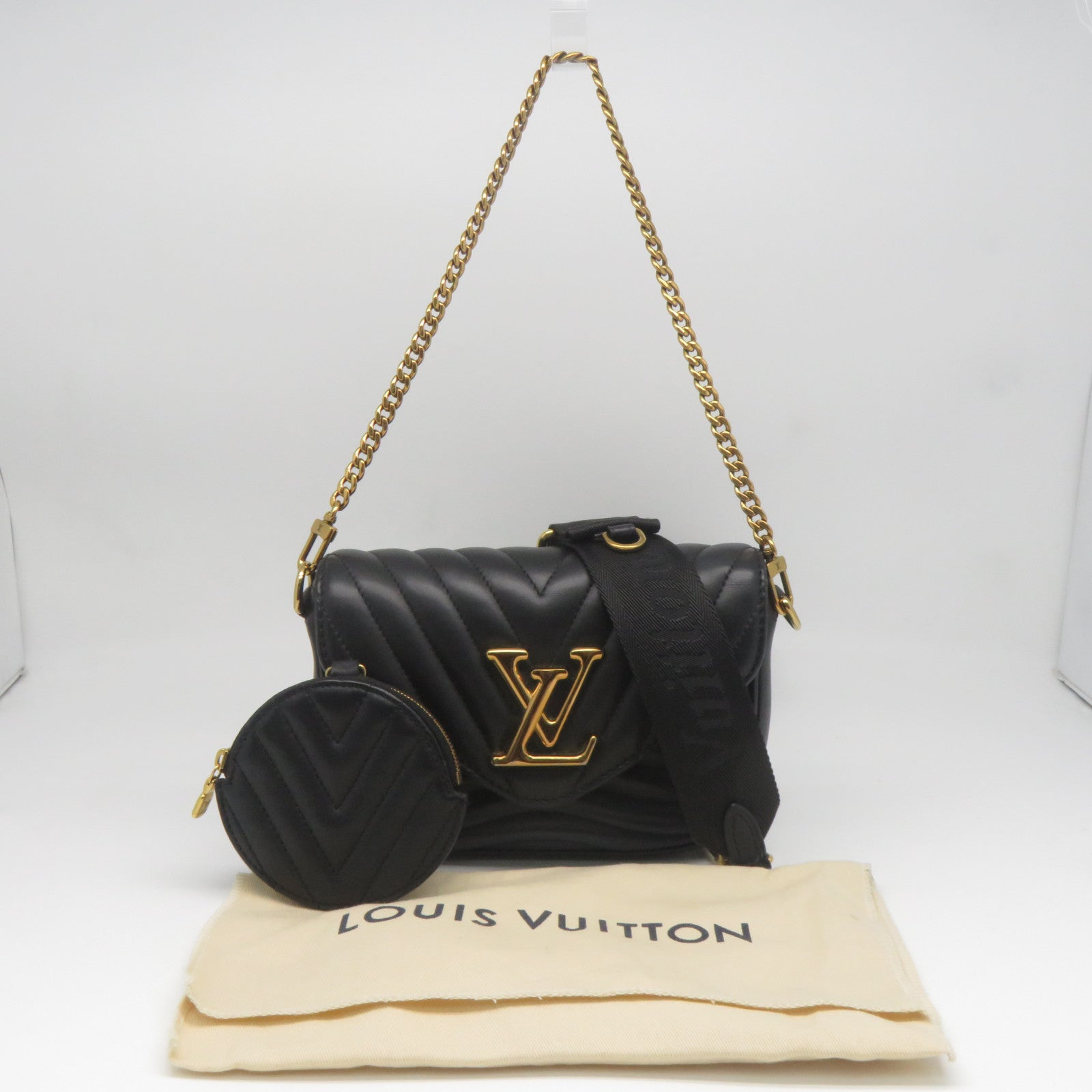 LOUIS VUITTON 斜紋牛皮皮革New Wave Multi Pochette金扣手挽肩背兩用袋黑色