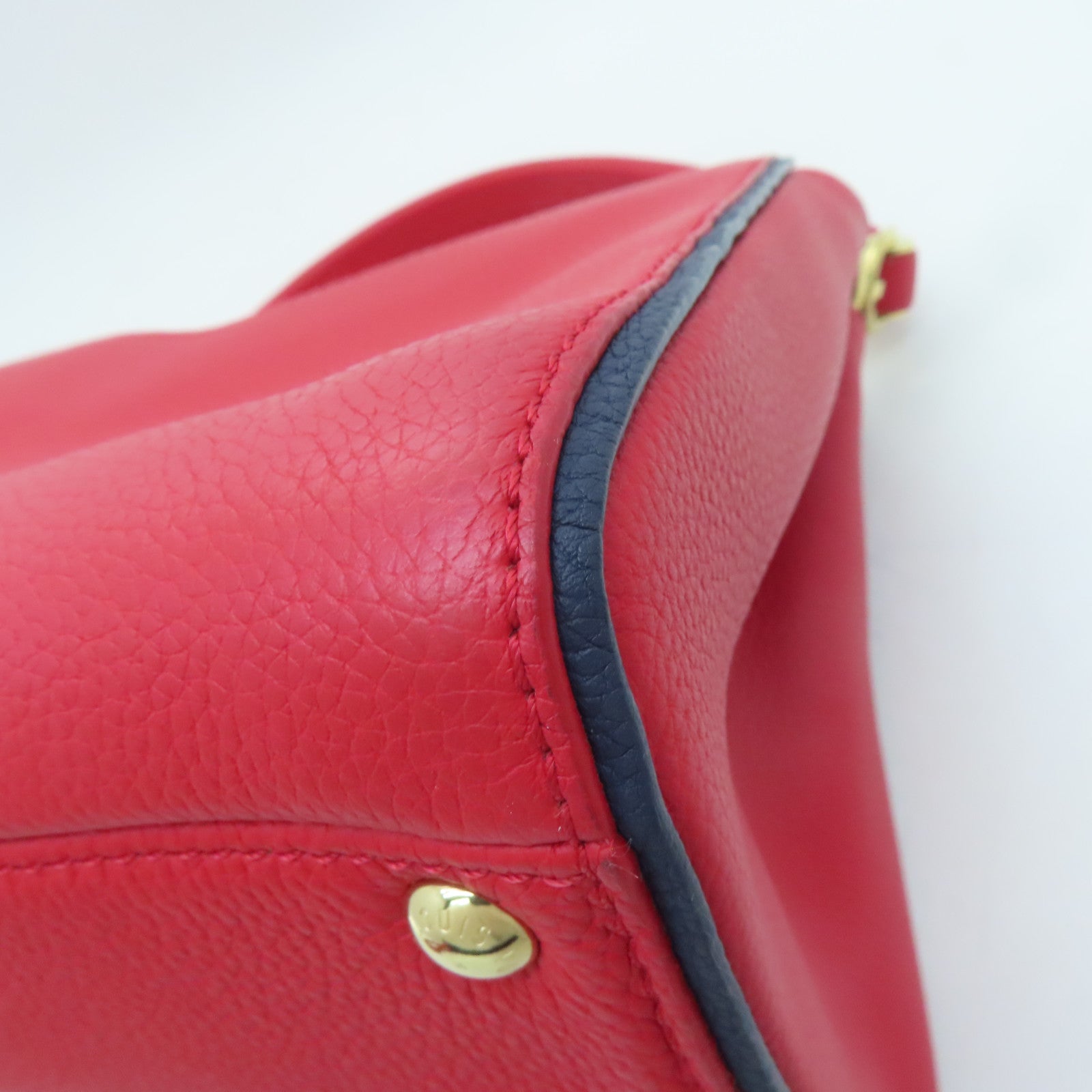 LOUIS VUITTON Monogram/Craft Leather Double V Satchel Gold Buckle Handle Shoulder Bag Red/Brown