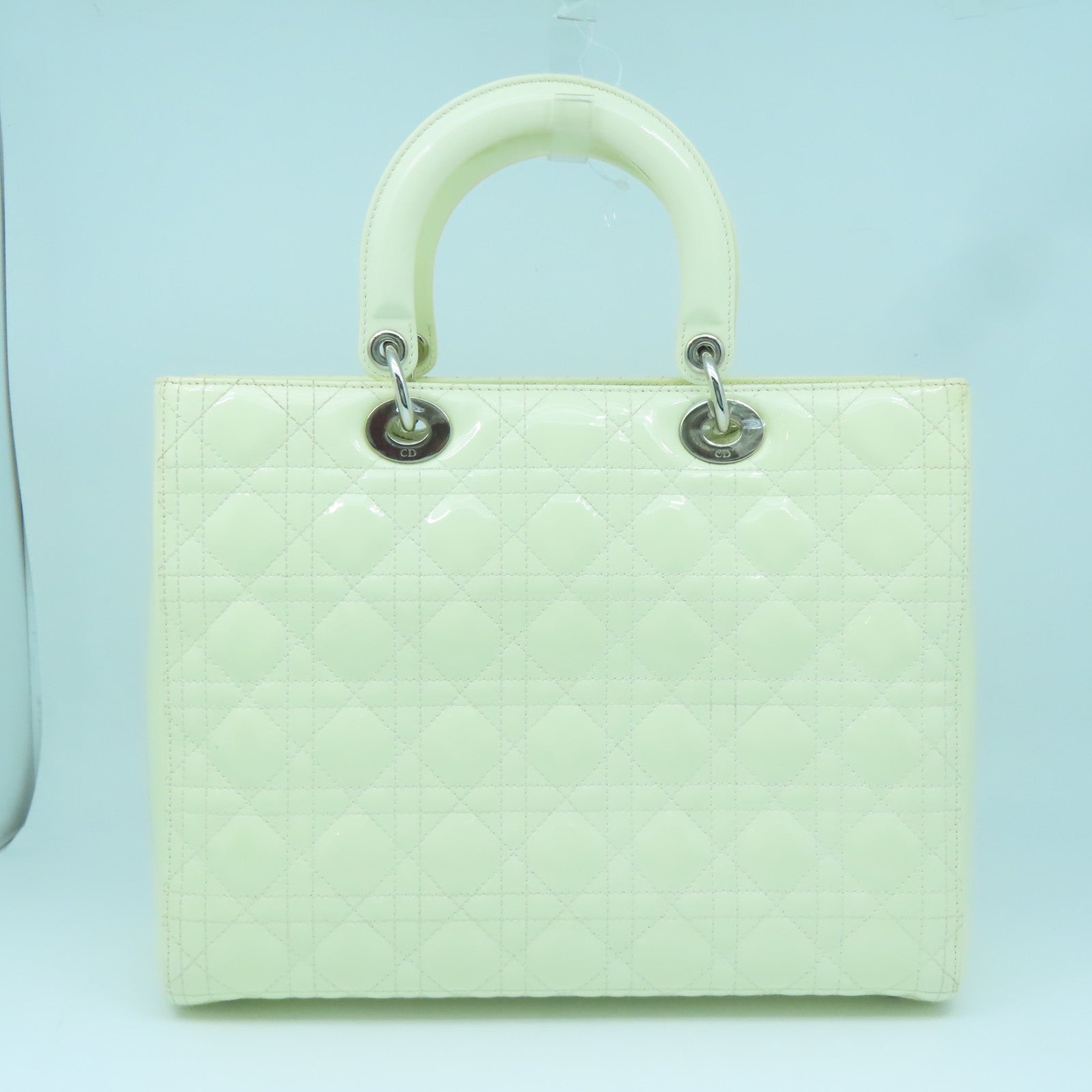 Dior Patent Leather Lady Dior Silver Buckle Handle Shoulder Bag White