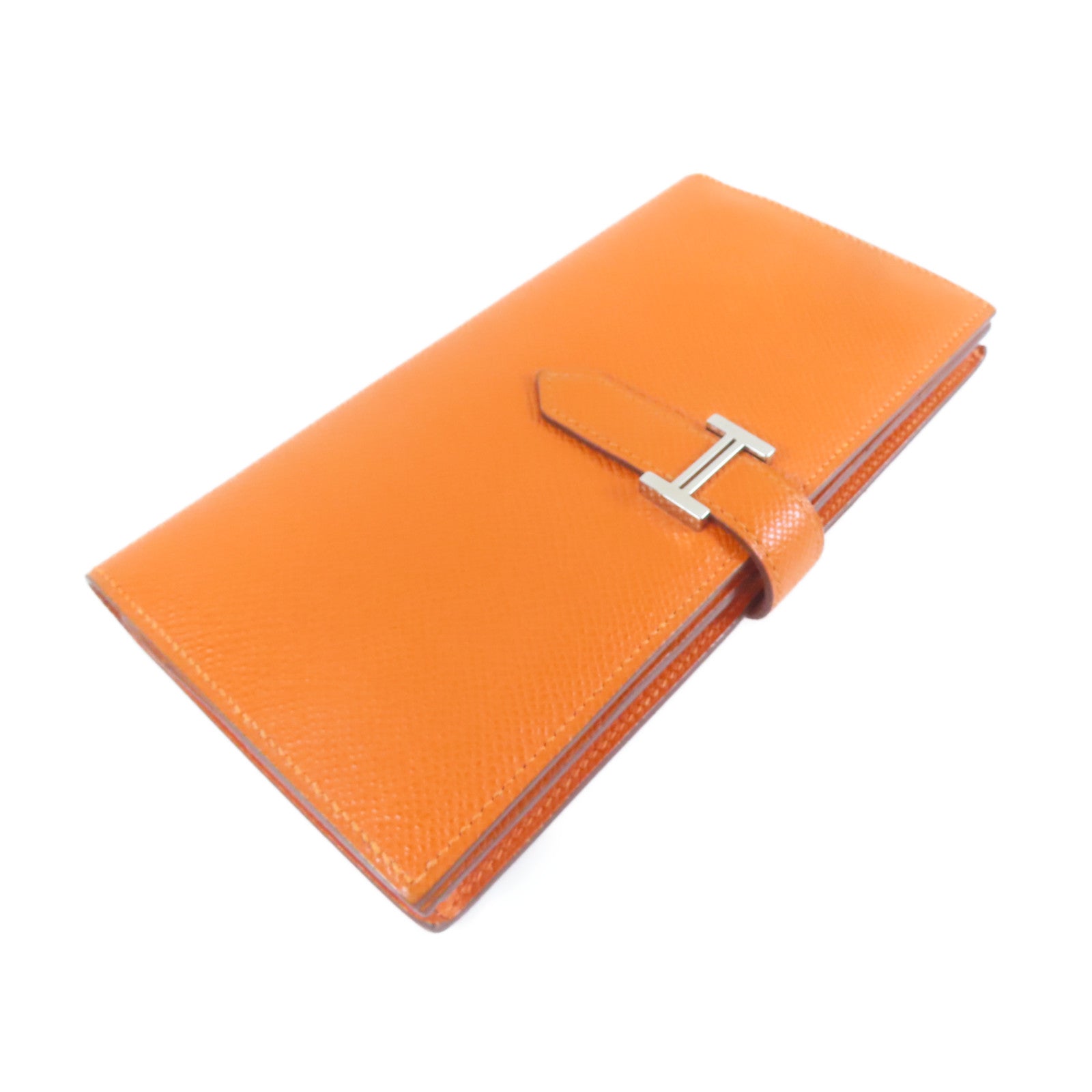 HERMES Veau Epsom皮革Bearn Long Wallet銀扣長錢包橙色