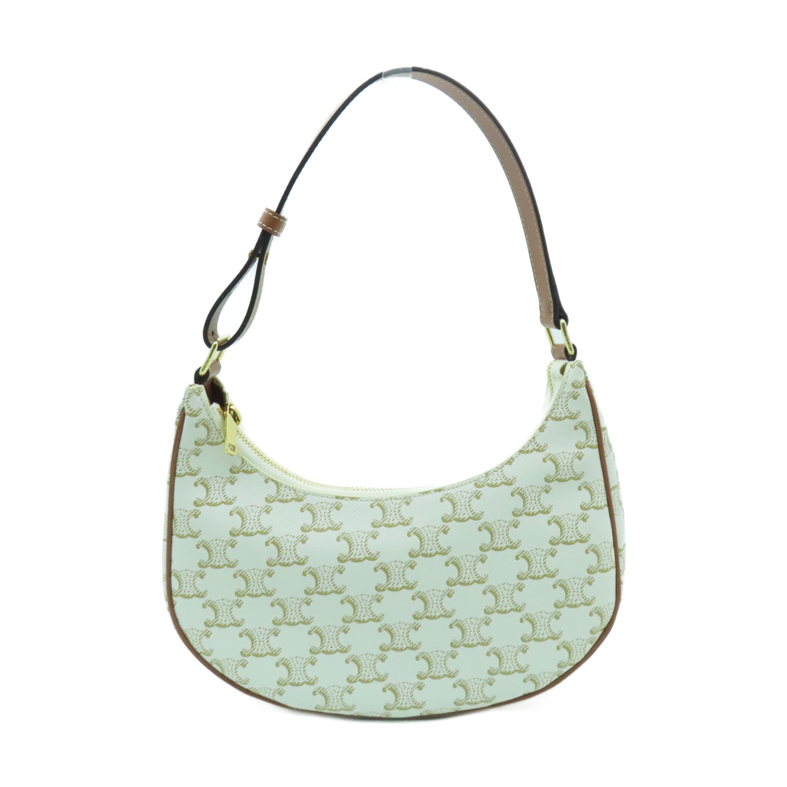 CELINE Coated Canvas Ava Gold Buckle Shoulder Bag White