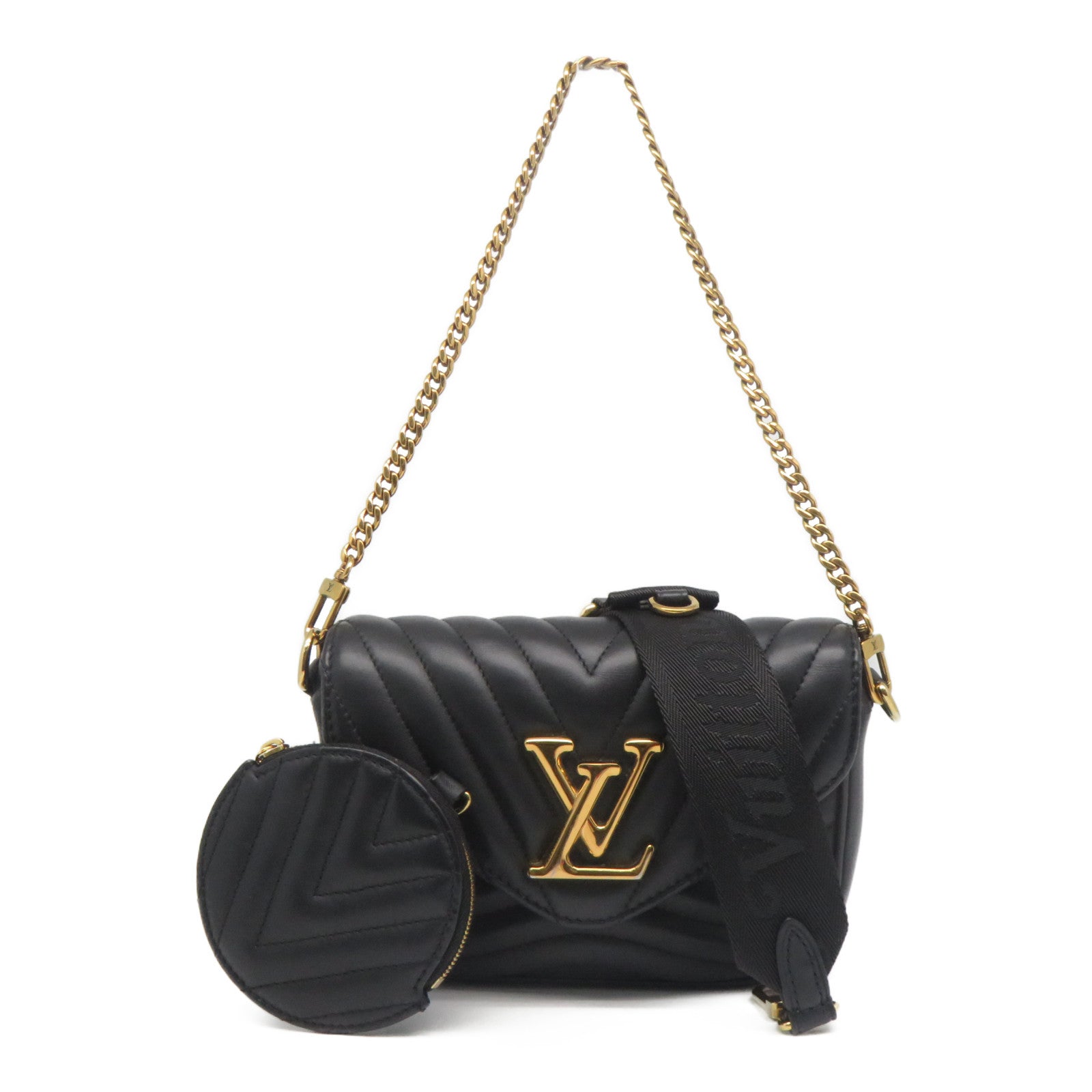 LOUIS VUITTON 斜紋牛皮皮革New Wave Multi Pochette金扣手挽肩背兩用袋黑色