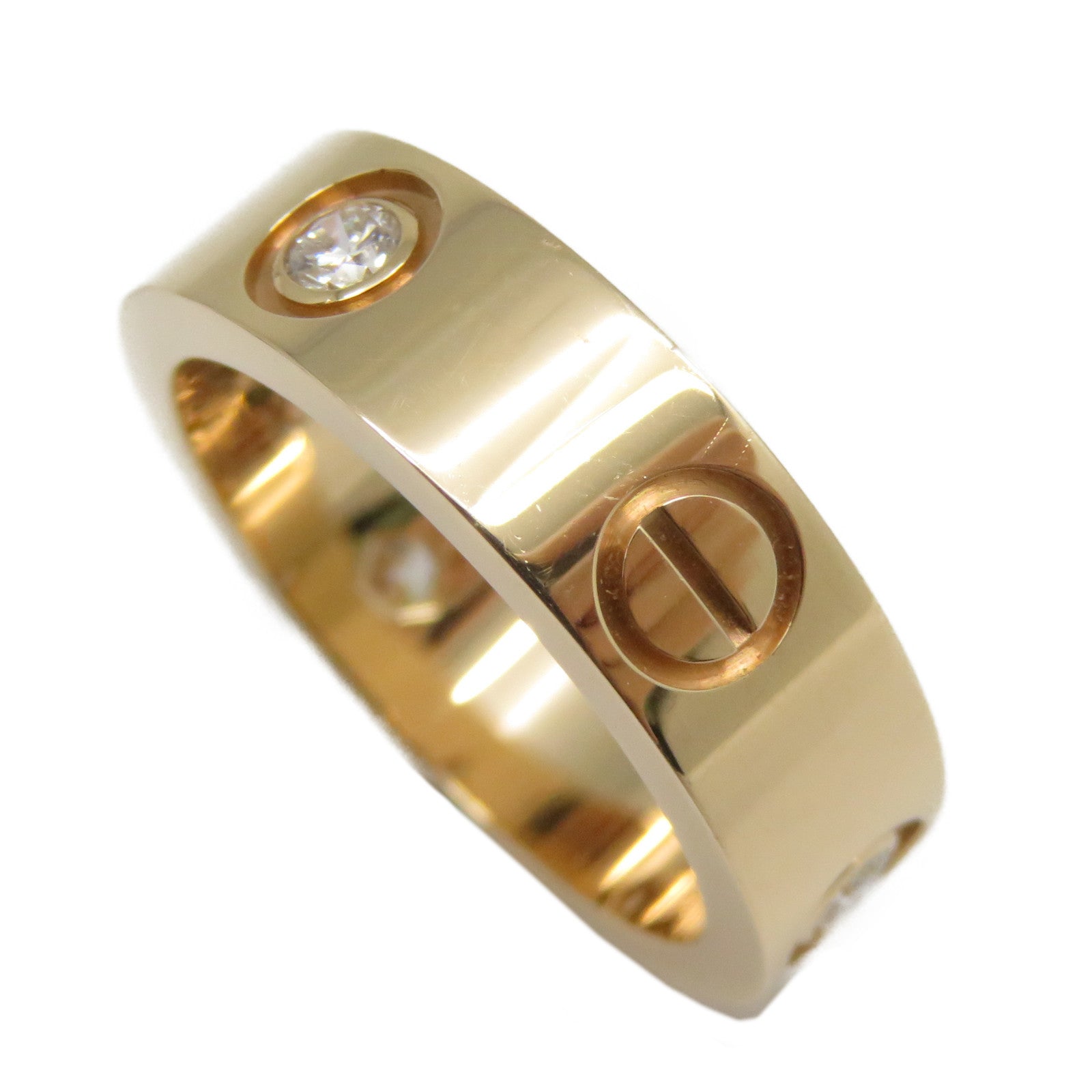 CARTIER 18K玫瑰金Love Ring 3 Diamonds鑽石戒指Cartier#51/US#5.75粉金色