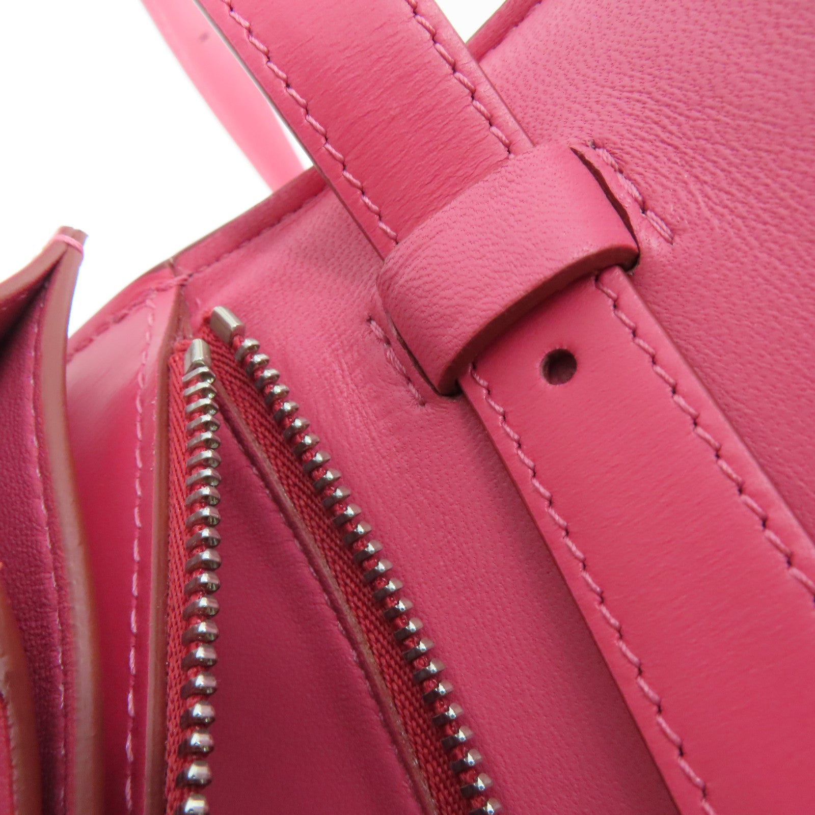 CELINE Cowhide Leather Box Silver Buckle Shoulder Bag Pink