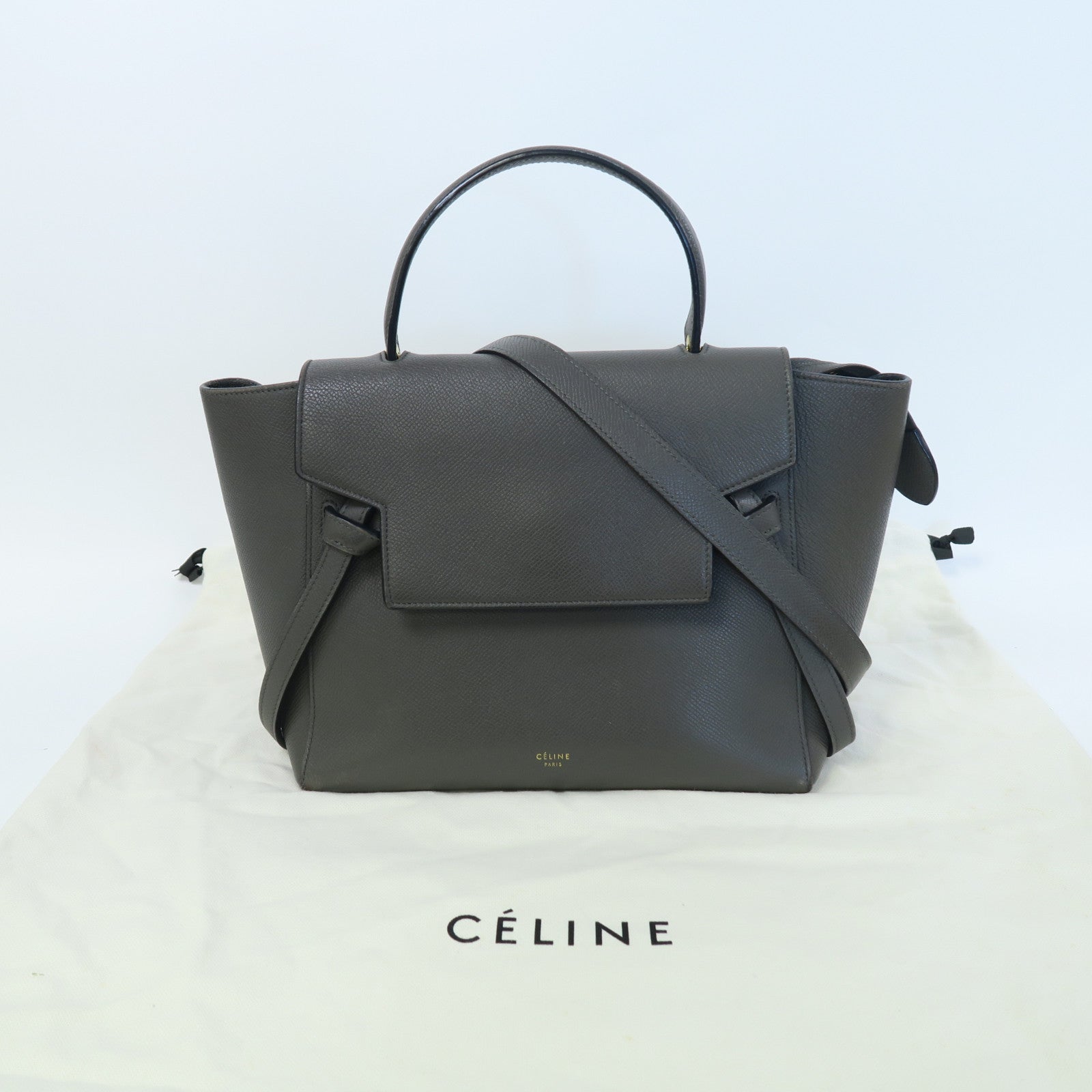 CELINE 牛皮皮革Belt Bag金扣手挽肩背兩用袋灰色