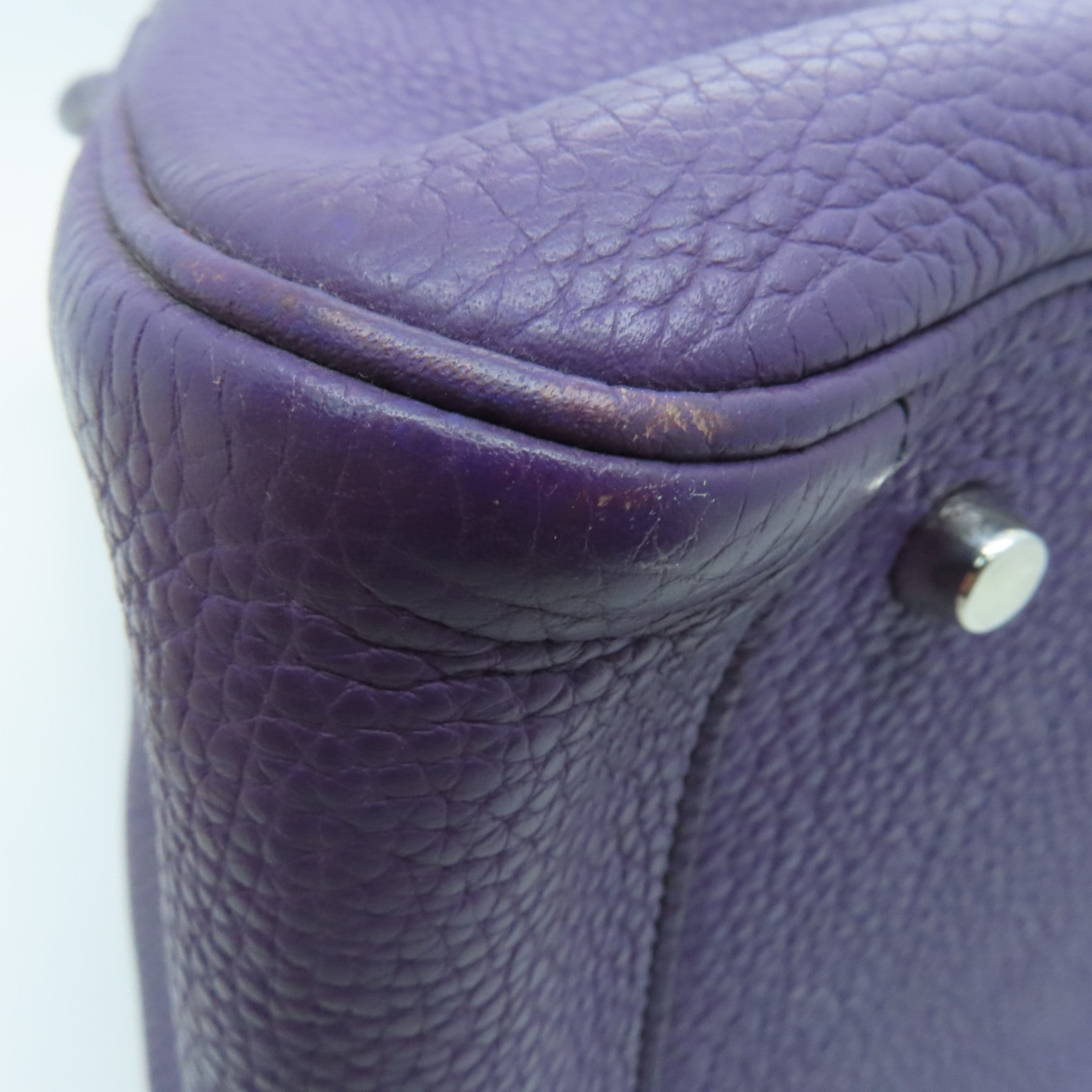 HERMES Clemence皮革Lindy 34银扣手挽肩背两用袋Cassis/紫色