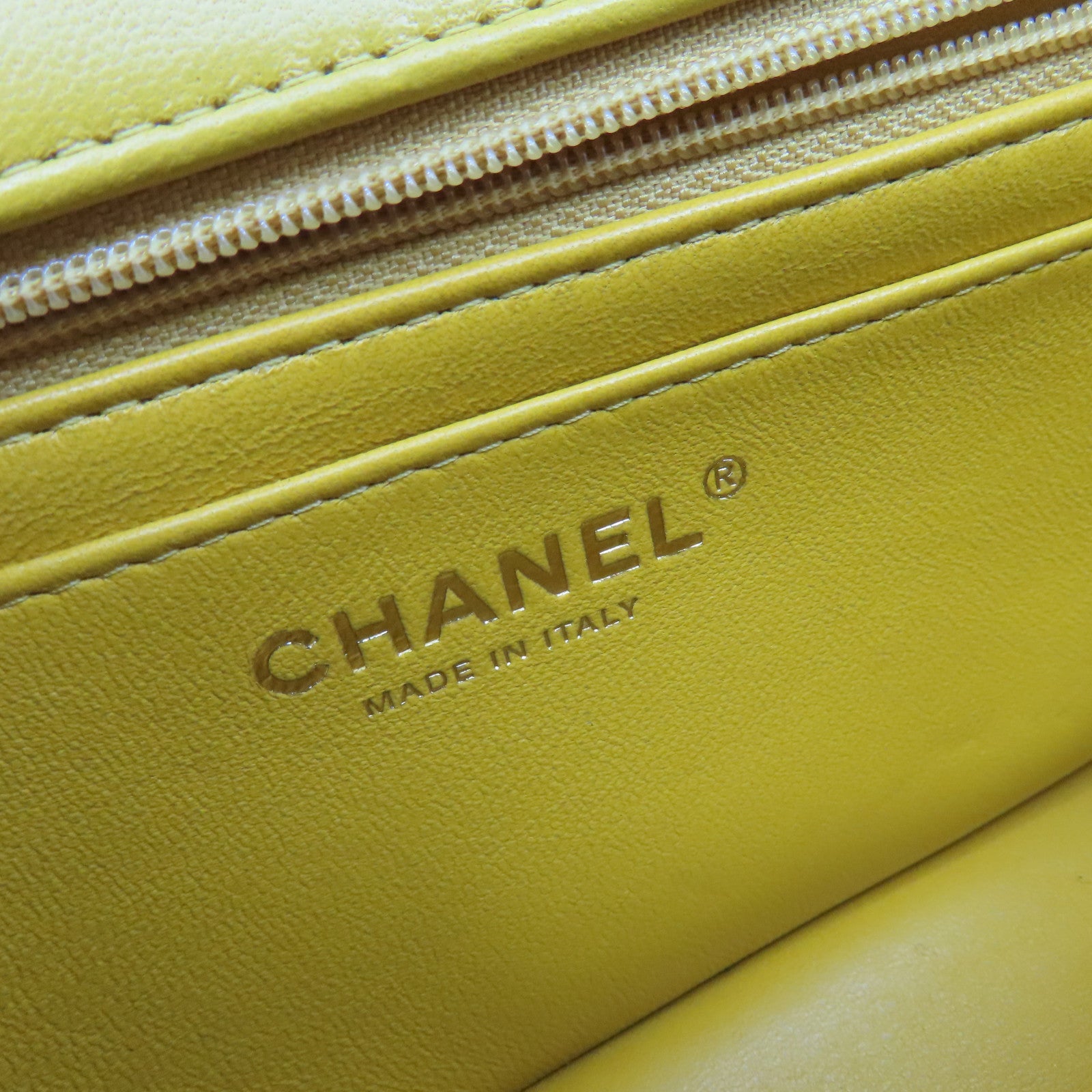 CHANEL 菱格羊皮皮革Flap Bag With Handle Shoulder Bag金扣鏈帶手挽肩背兩用袋黃色