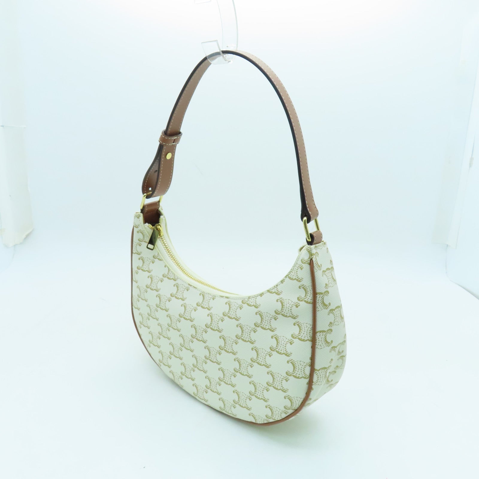 CELINE Coated Canvas Ava Gold Buckle Shoulder Bag White