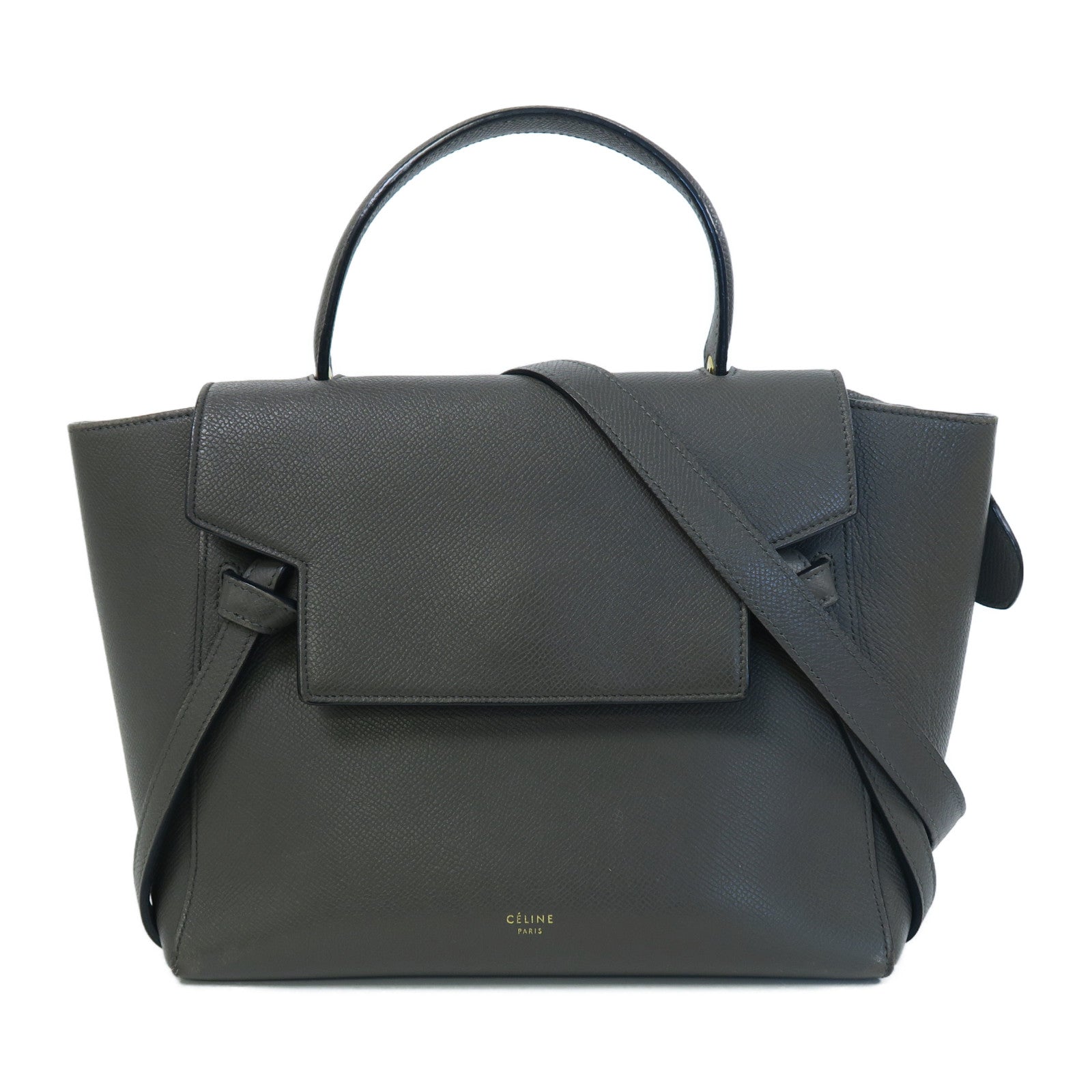 CELINE 牛皮皮革Belt Bag金扣手挽肩背兩用袋灰色
